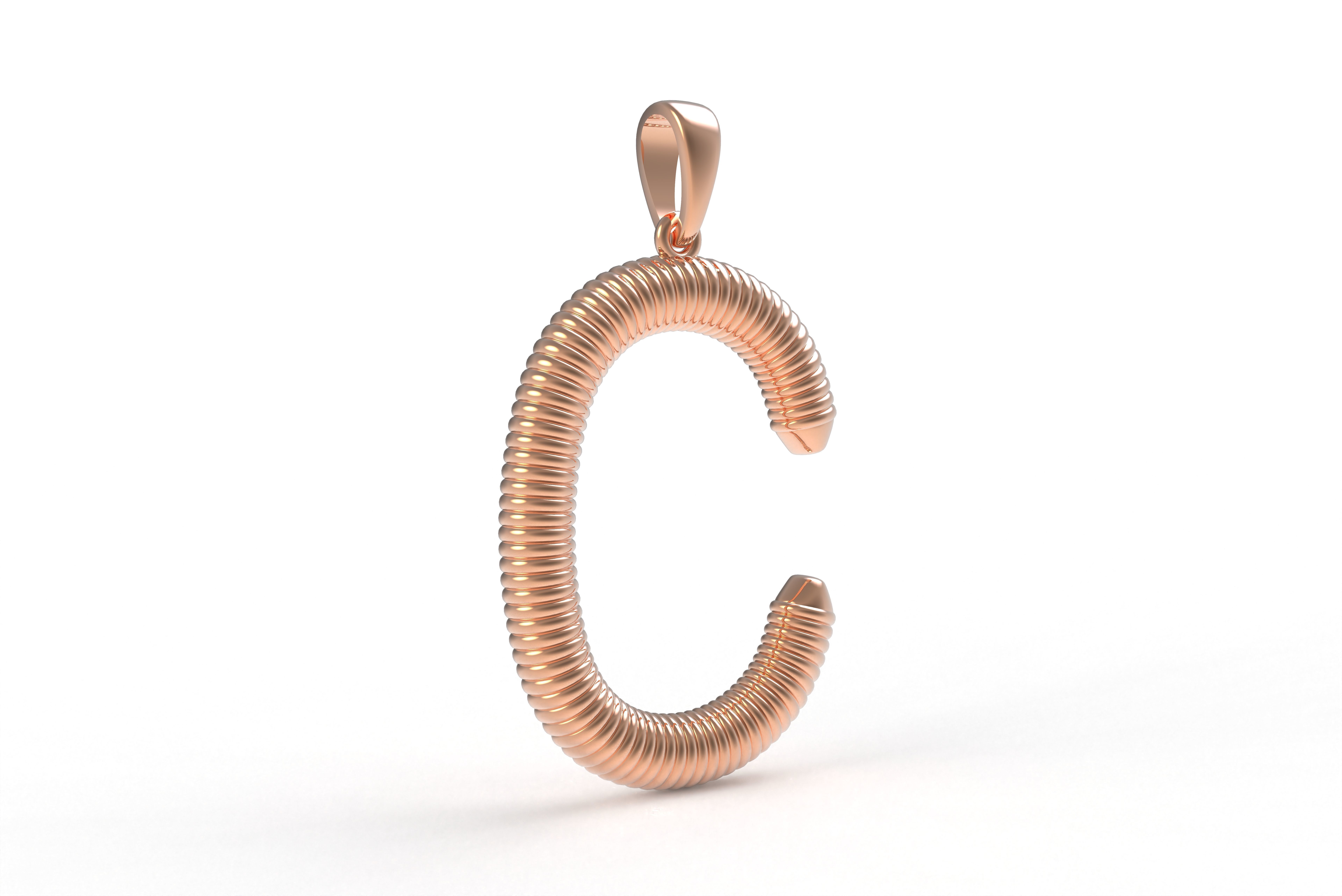 Spiral Initial Letter C Pendant 3D print model_13