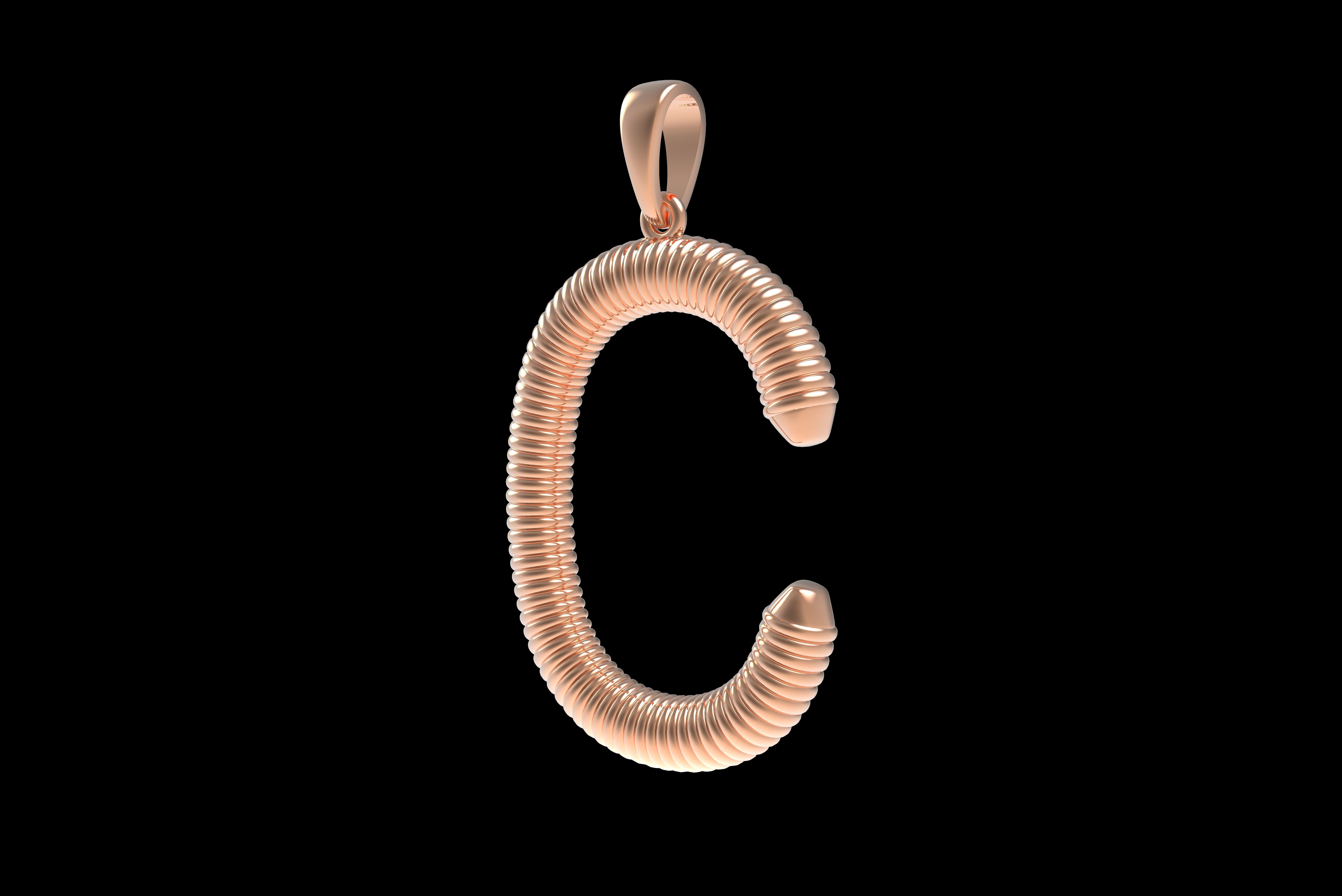 Spiral Initial Letter C Pendant 3D print model_32