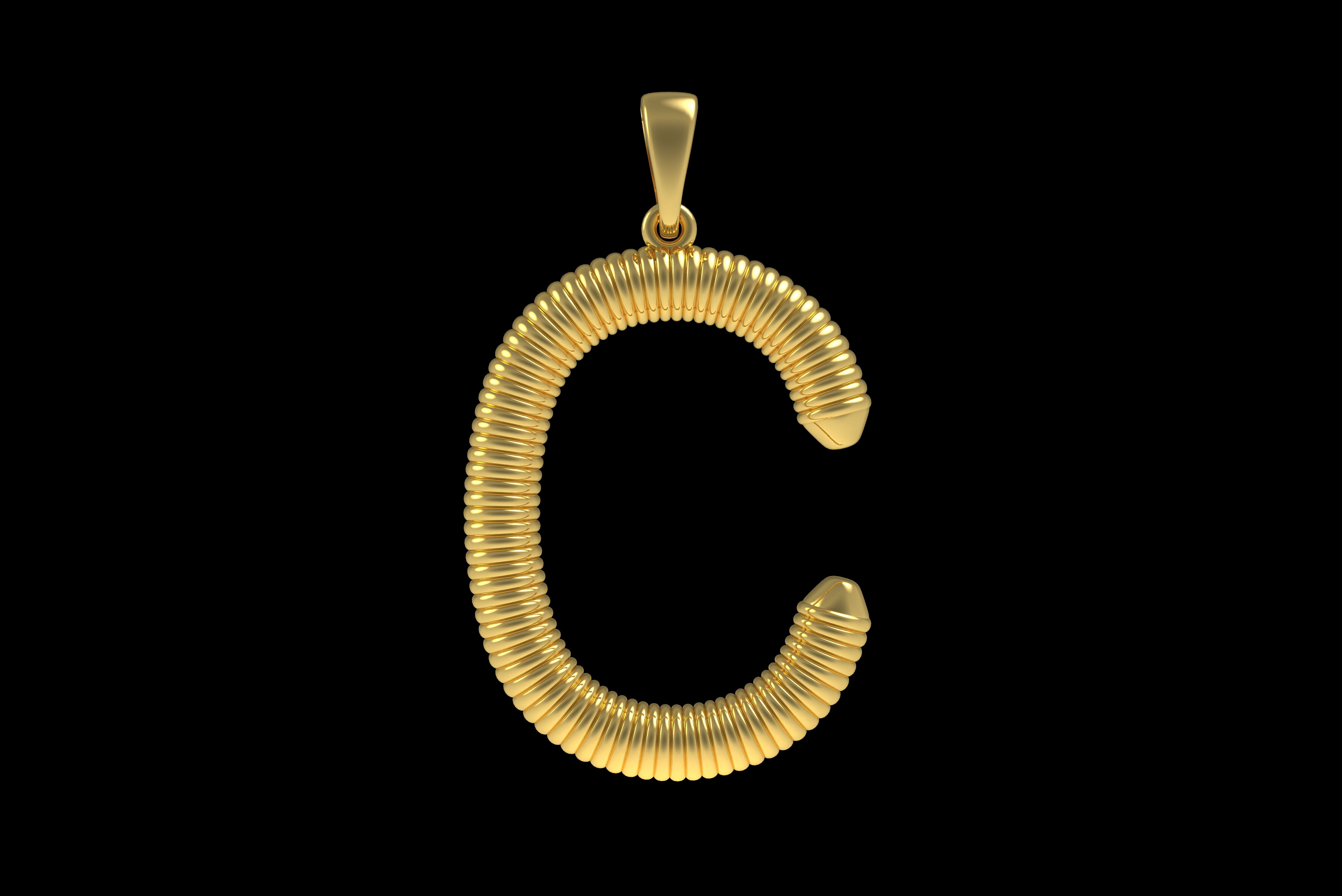 Spiral Initial Letter C Pendant 3D print model_22