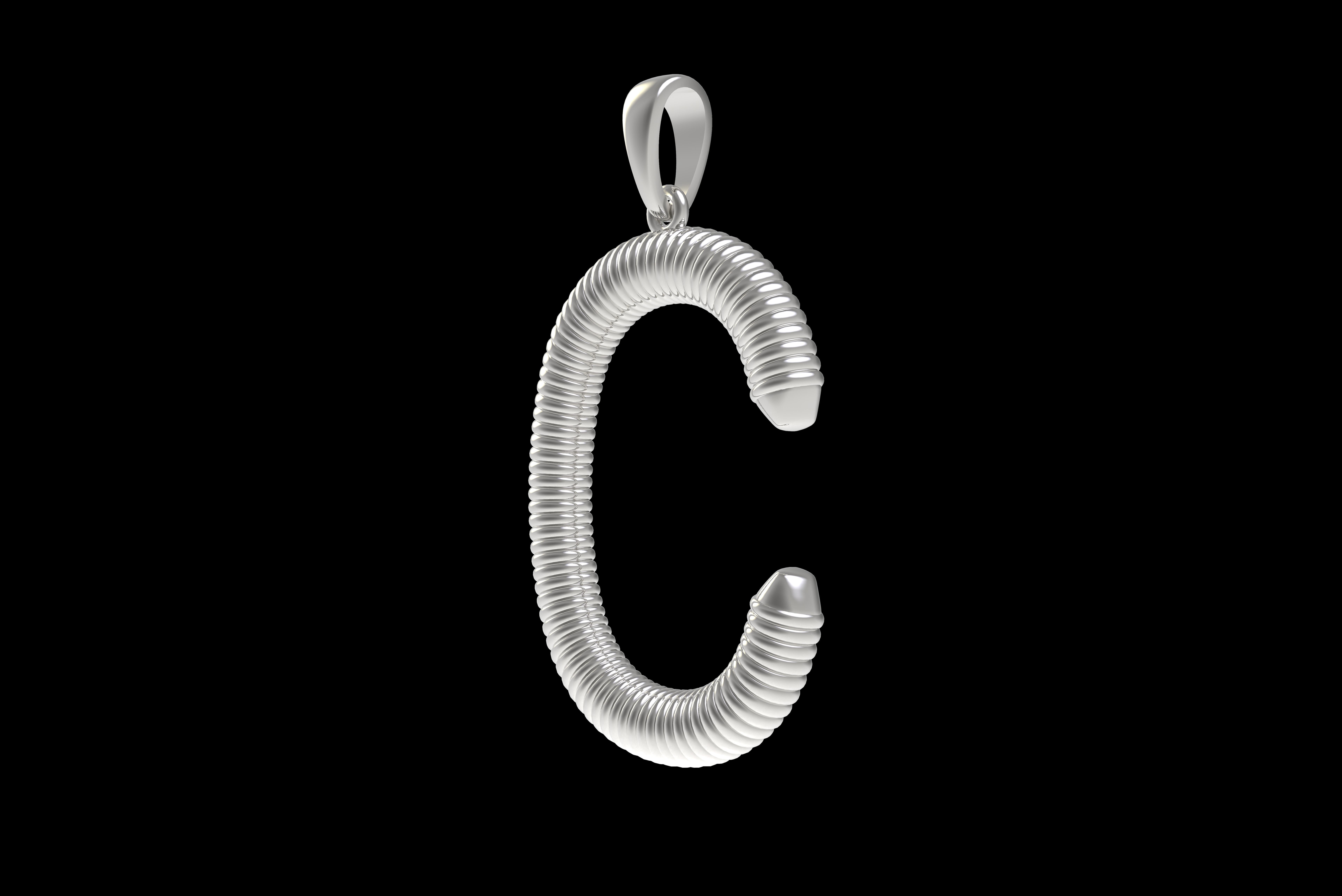 Spiral Initial Letter C Pendant 3D print model_28