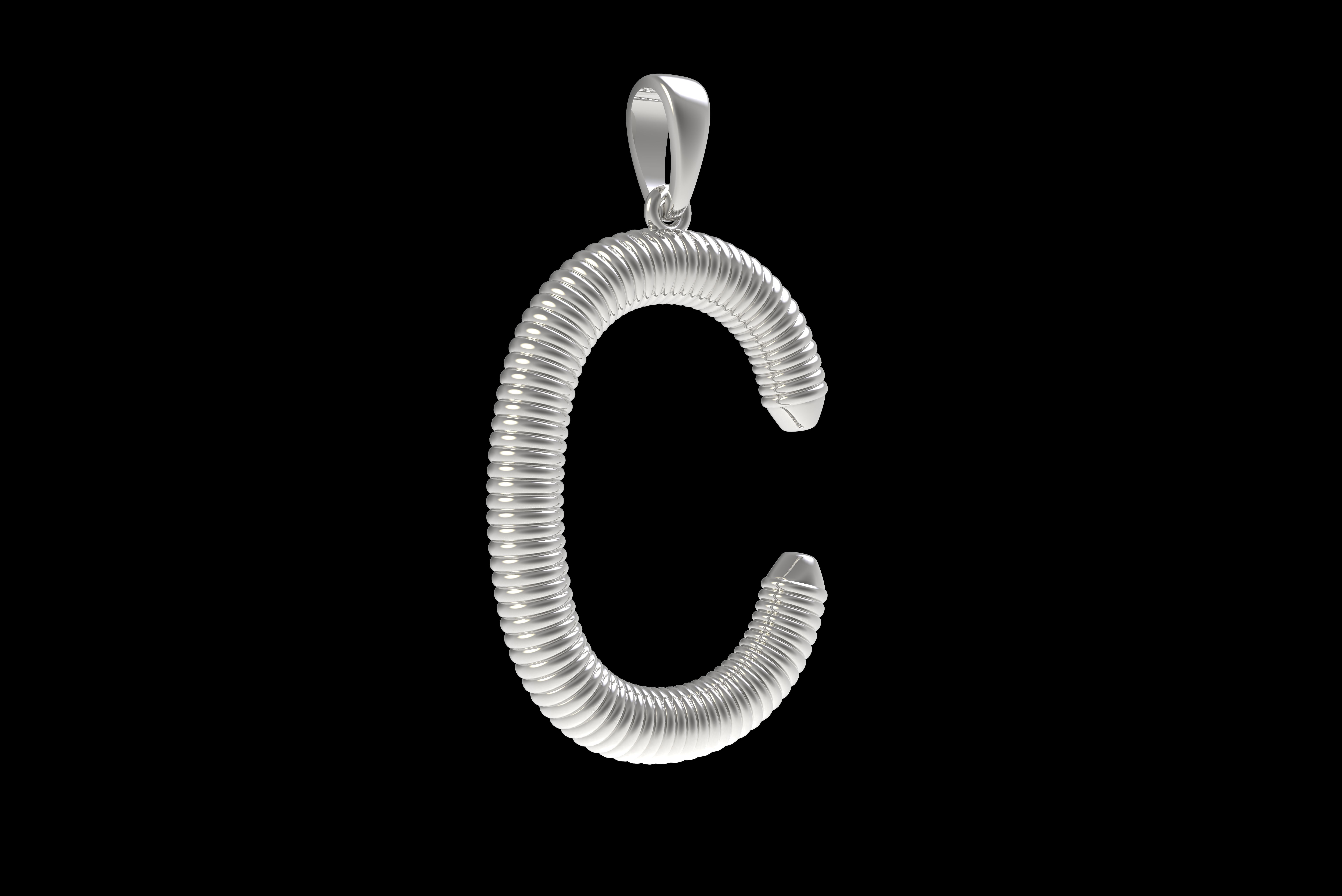 Spiral Initial Letter C Pendant 3D print model_29