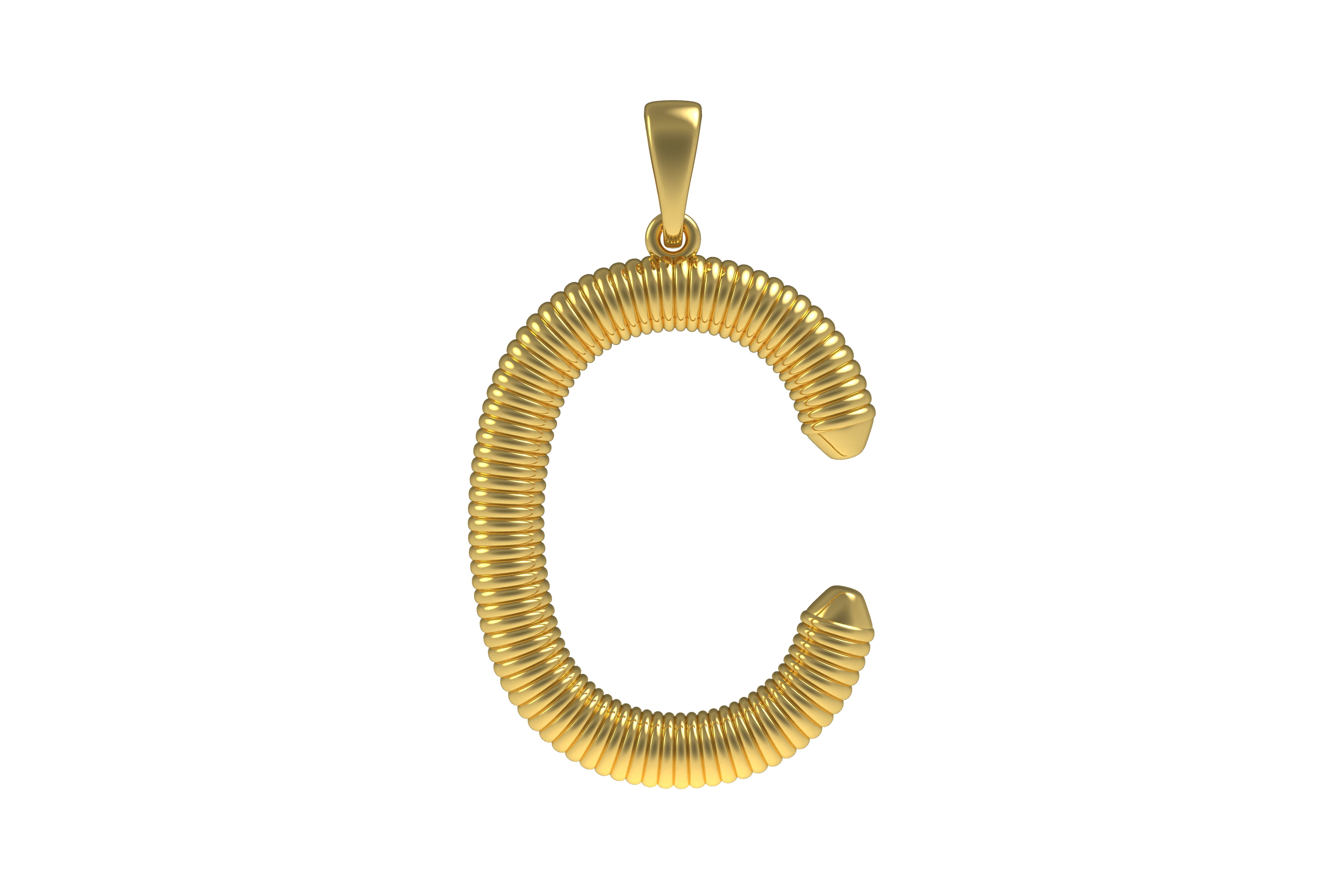 Spiral Initial Letter C Pendant 3D print model_1