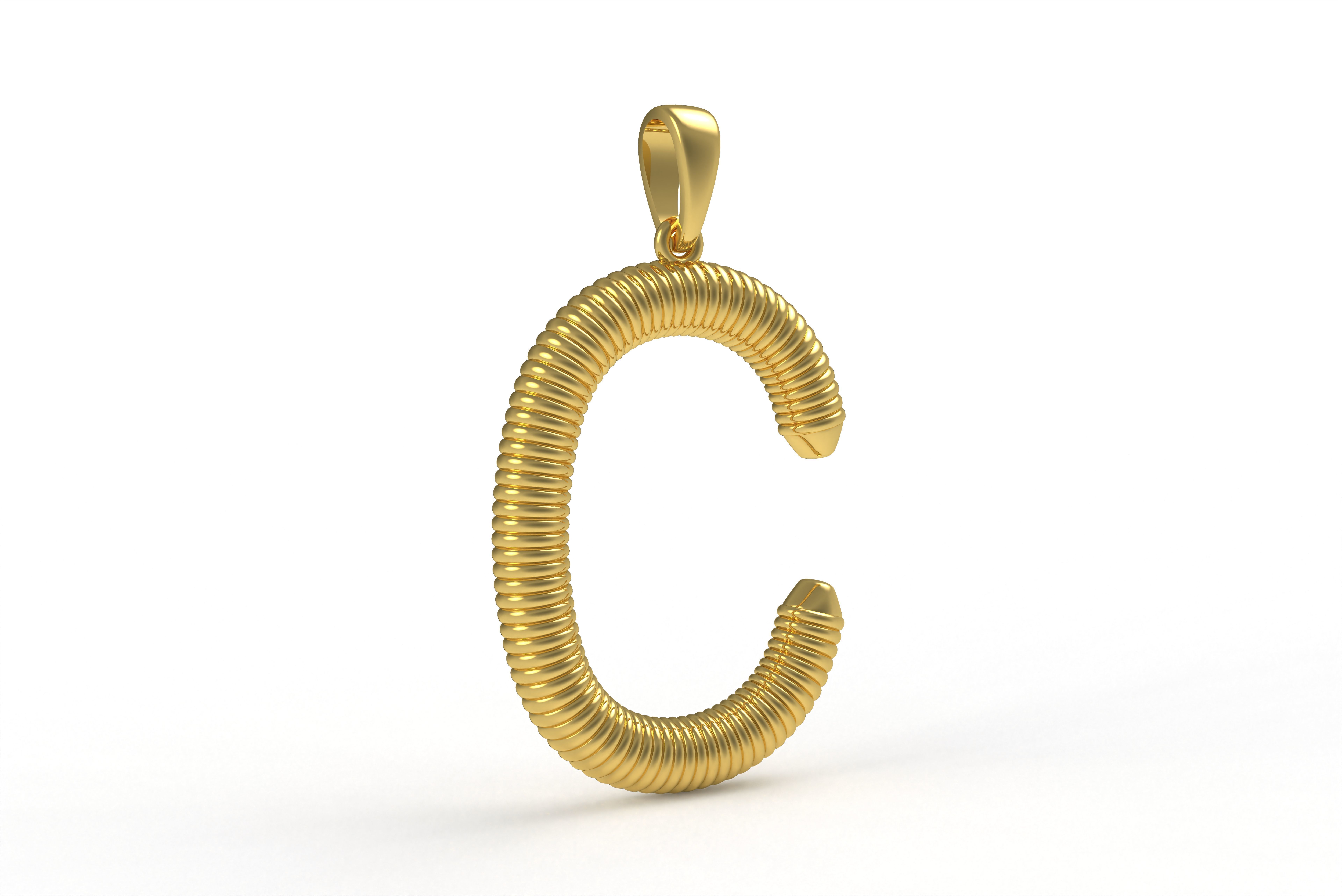 Spiral Initial Letter C Pendant 3D print model_5