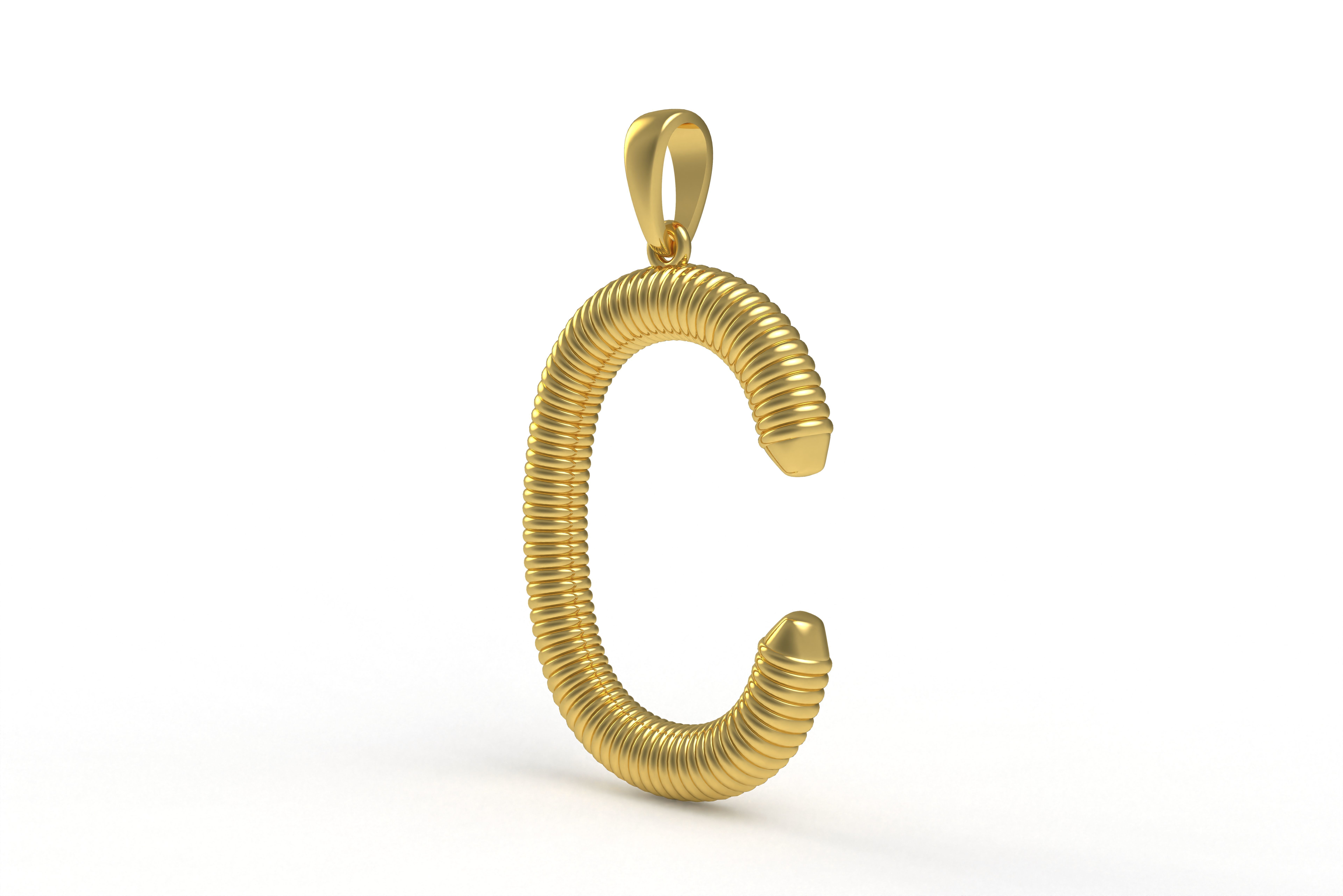 Spiral Initial Letter C Pendant 3D print model_4