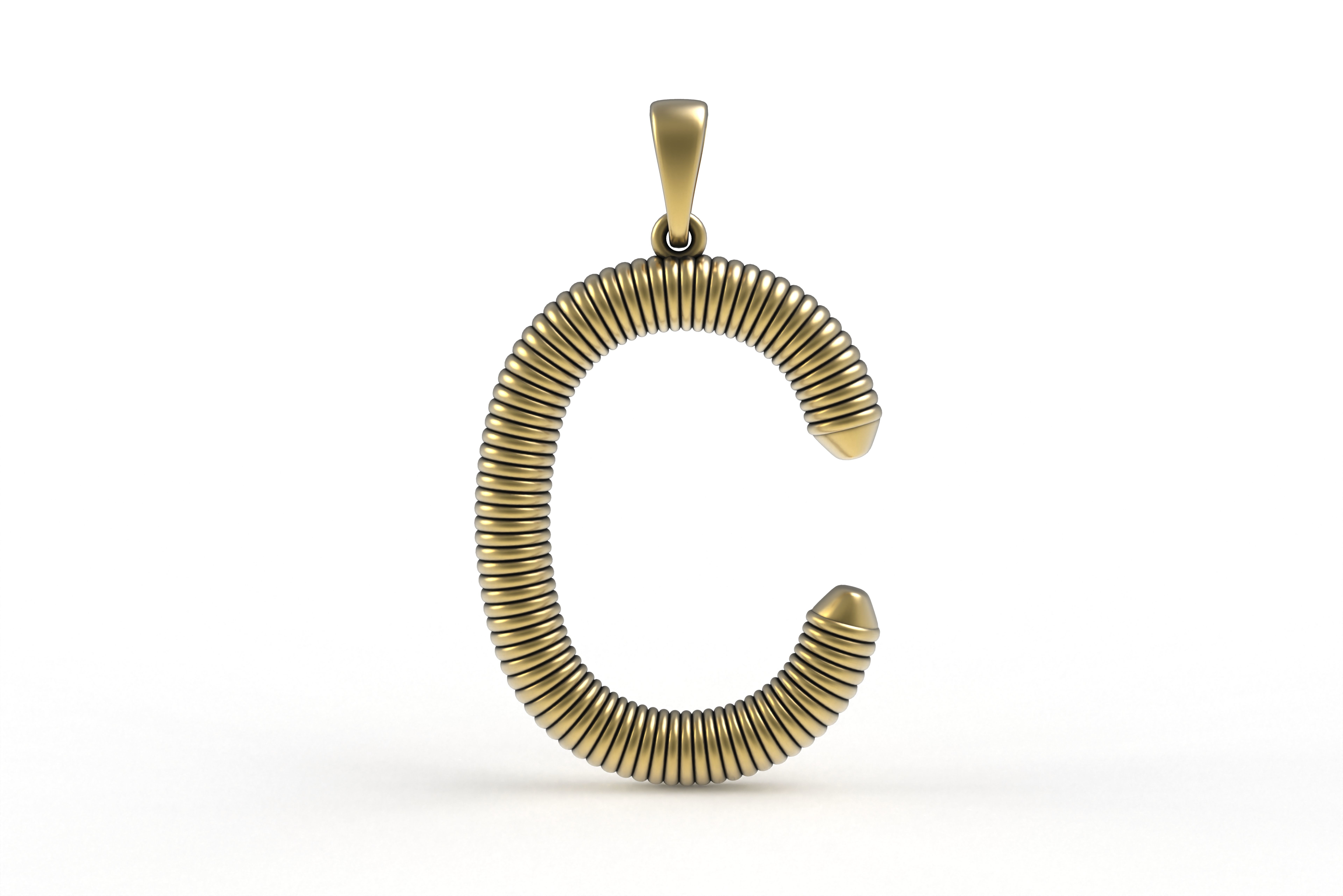 Spiral Initial Letter C Pendant 3D print model_14