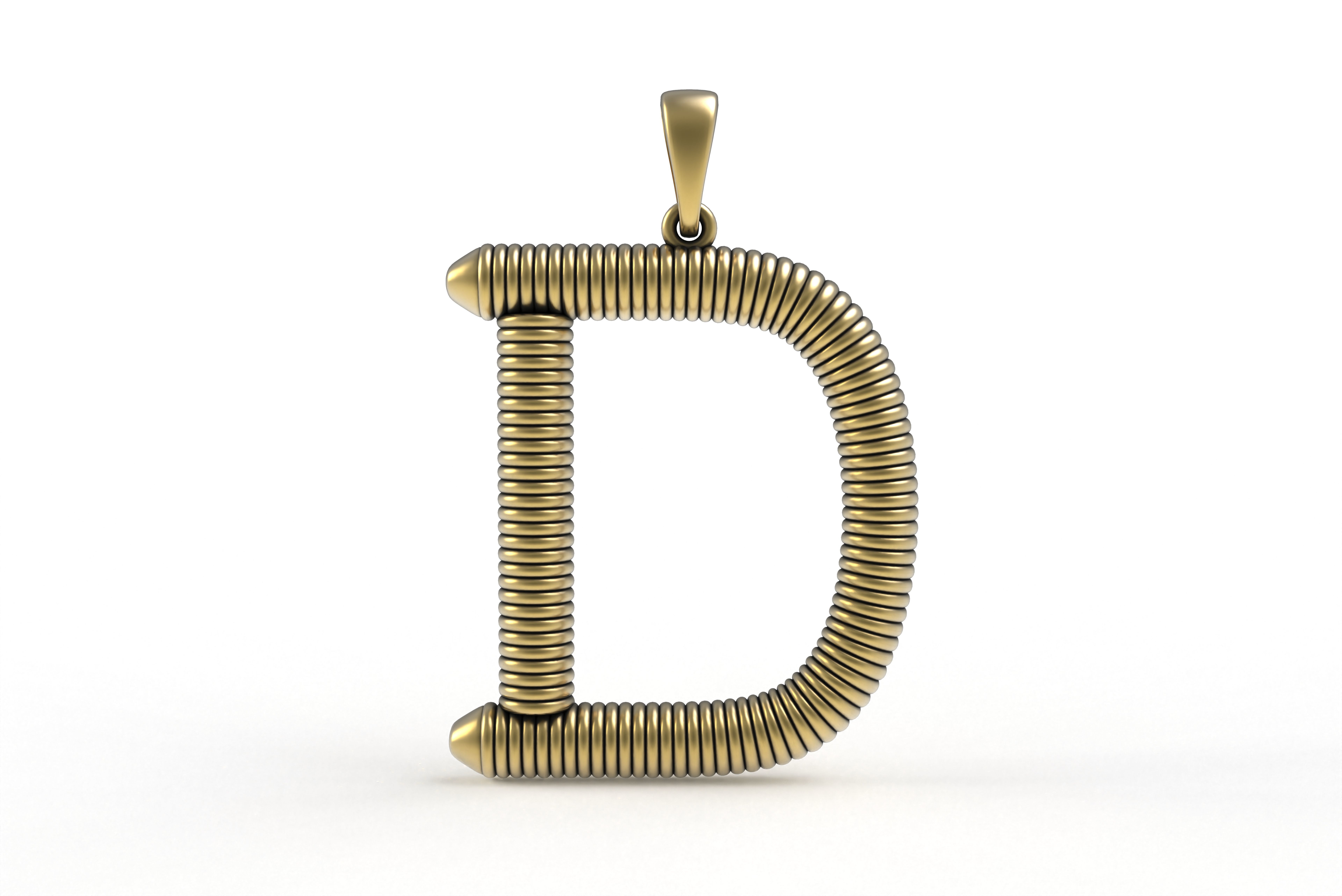 Spiral Initial Letter D Pendant 3D print model_14