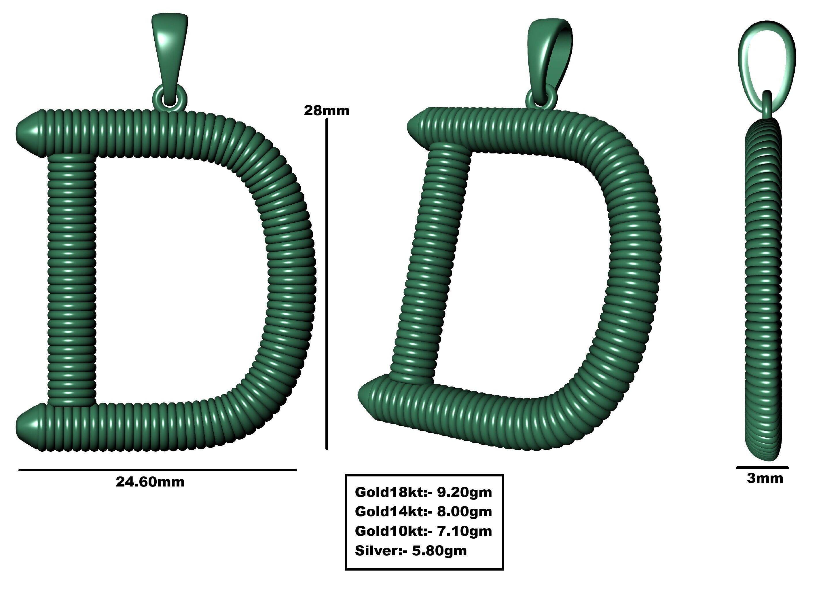 Spiral Initial Letter D Pendant 3D print model_34