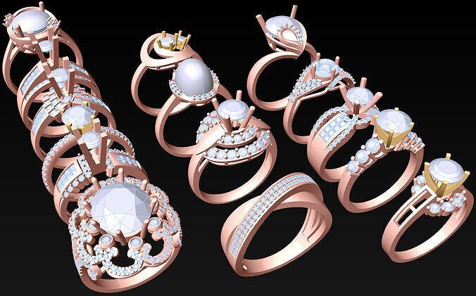 15  Womens Ring - Collection 3d Ring Jewellery Models bulk- AW02 3D print model