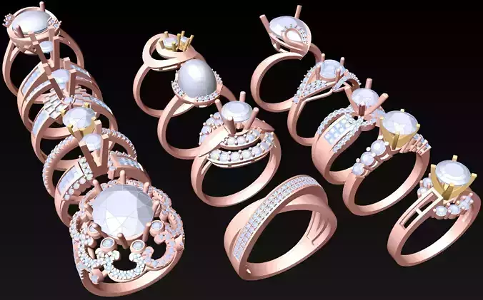 15  Womens Ring - Collection 3d Ring Jewellery Models bulk- AW02