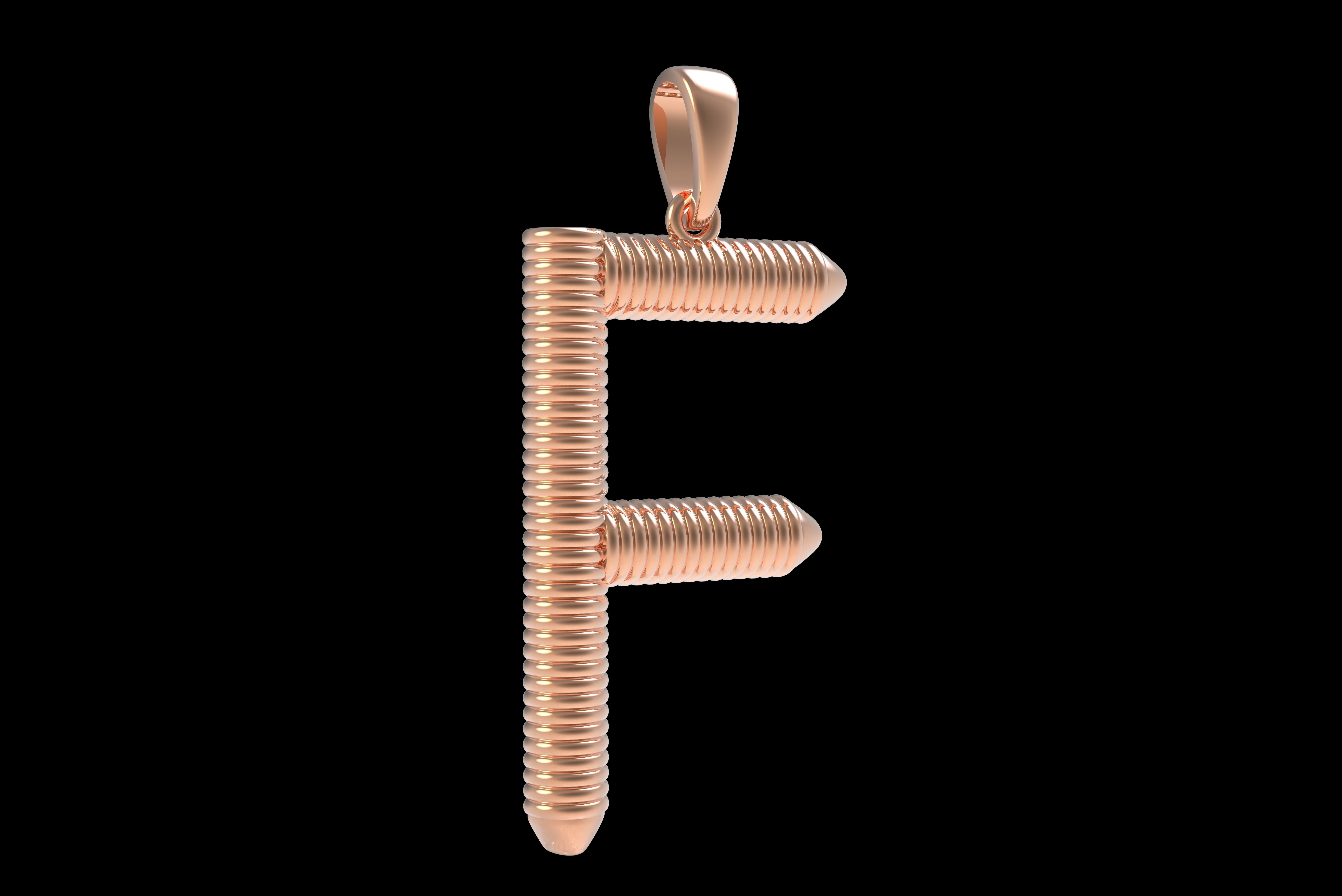 Spiral Initial Letter F Pendant 3D print model_33