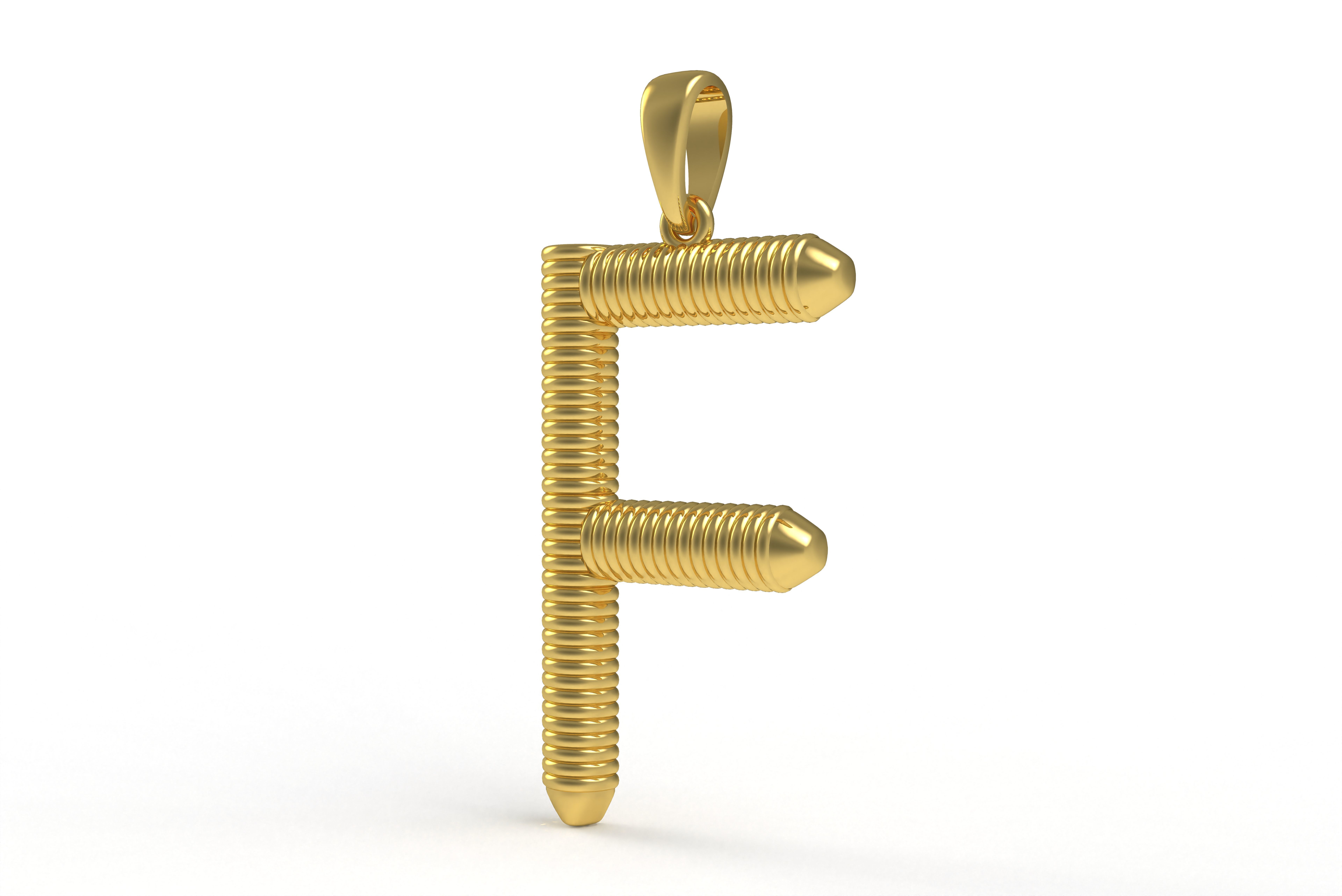 Spiral Initial Letter F Pendant 3D print model_4