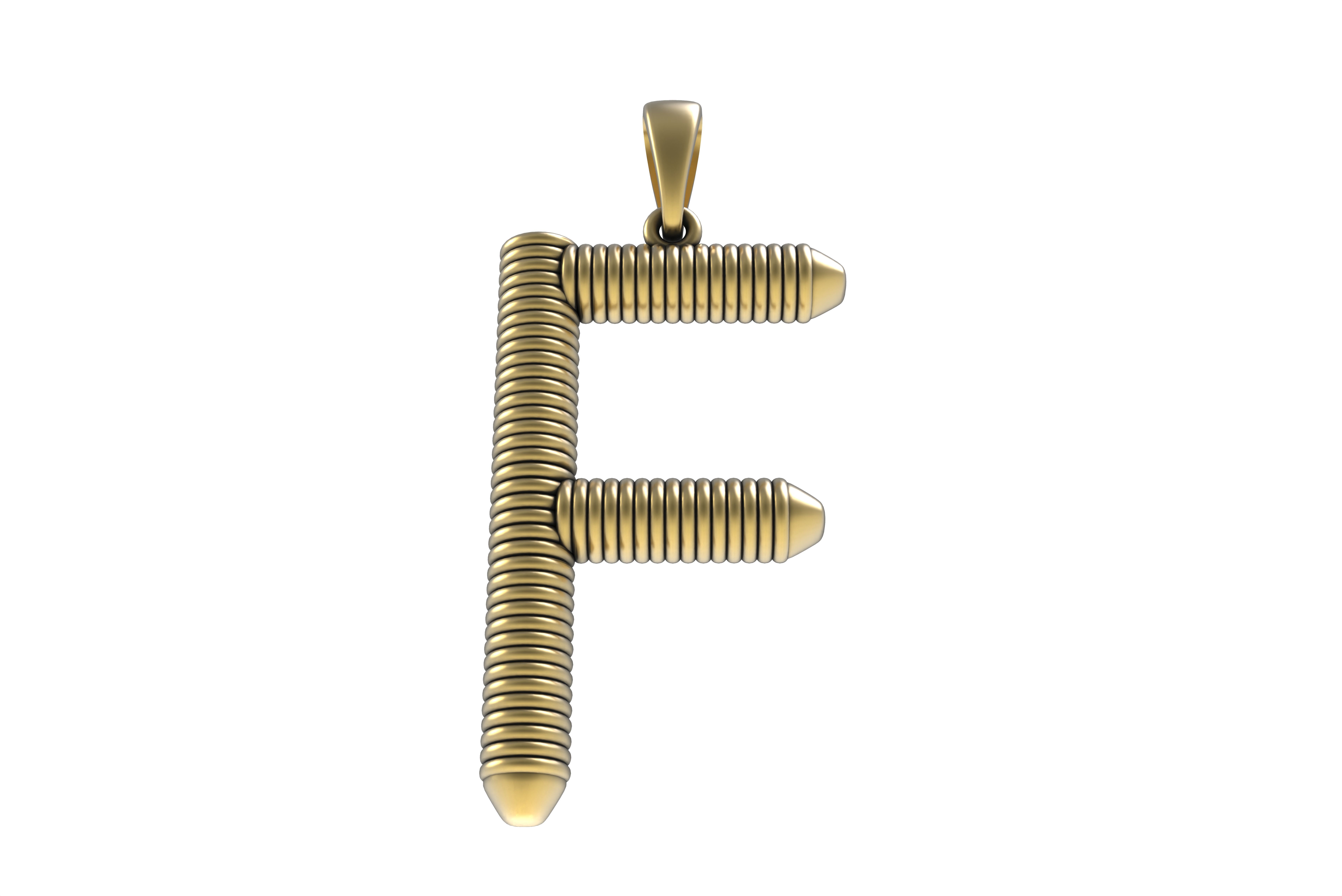Spiral Initial Letter F Pendant 3D print model_15
