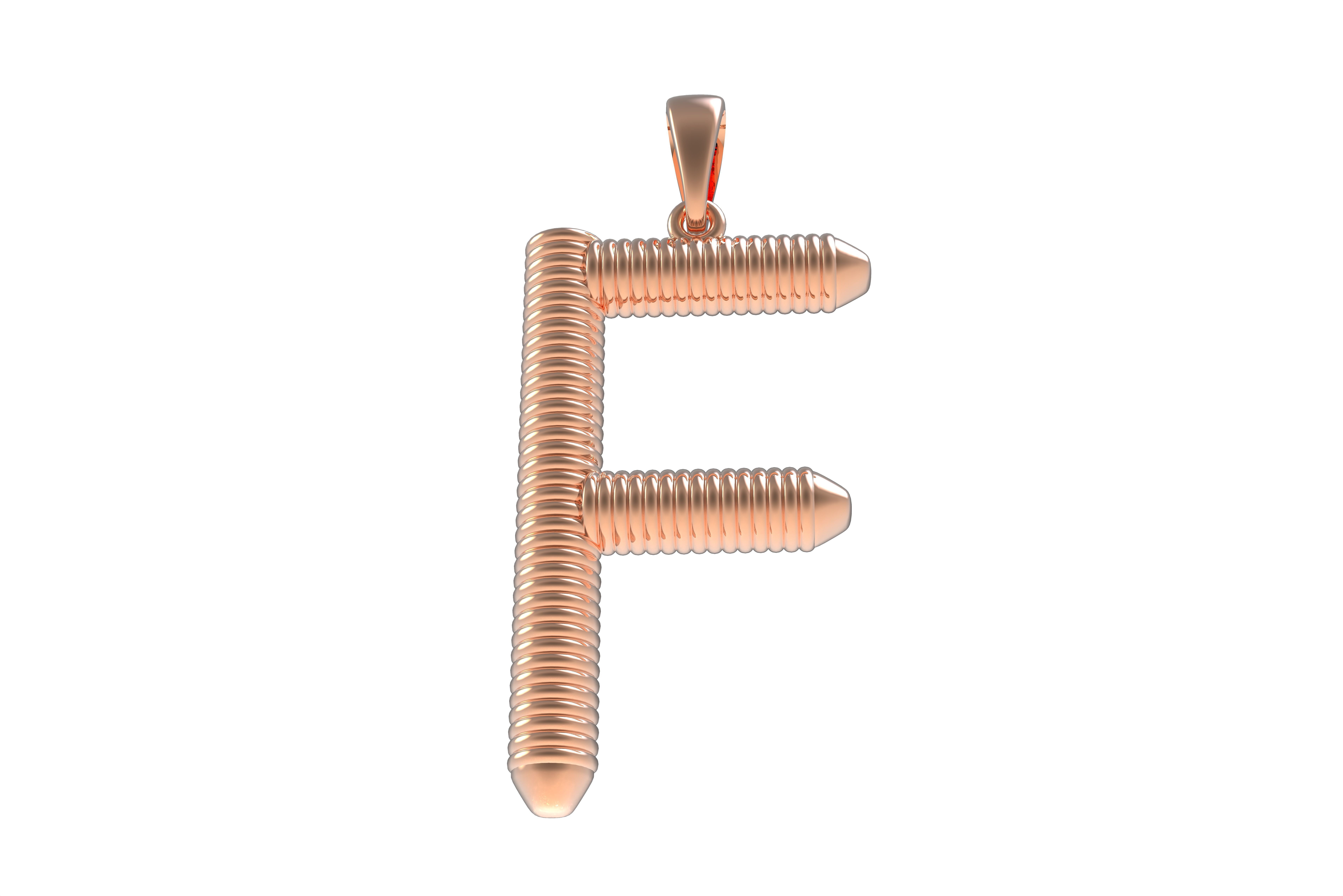 Spiral Initial Letter F Pendant 3D print model_11