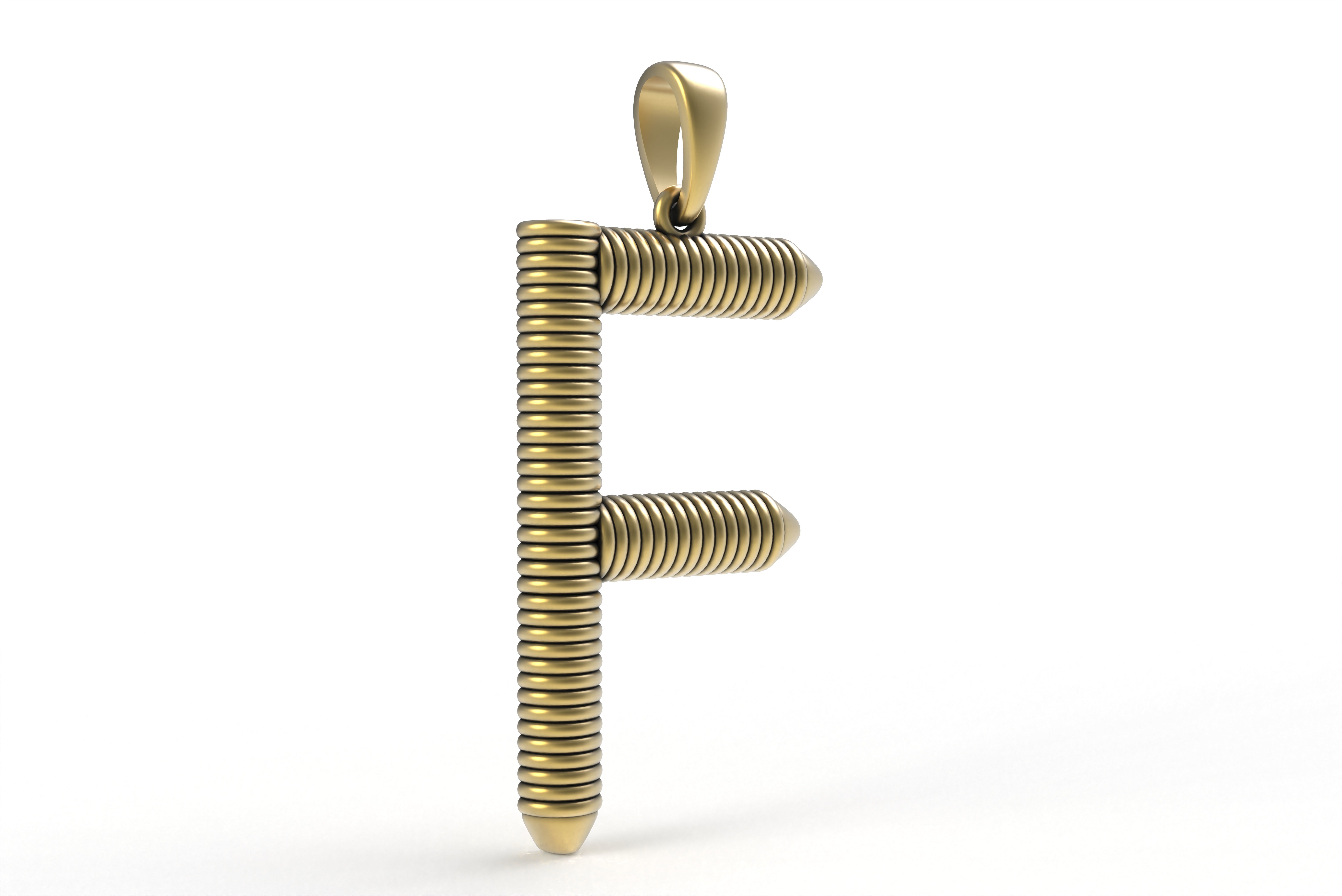 Spiral Initial Letter F Pendant 3D print model_17
