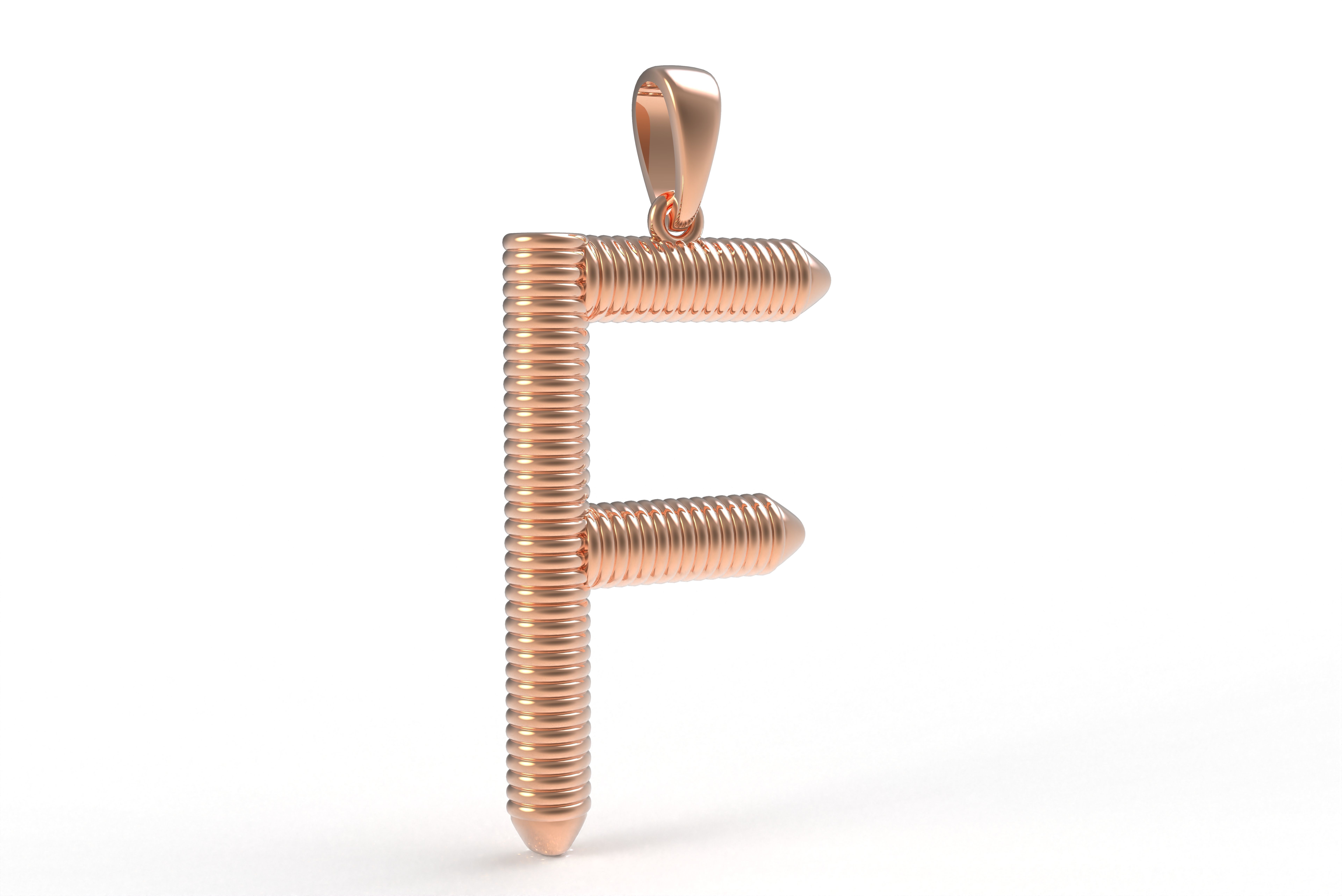 Spiral Initial Letter F Pendant 3D print model_13