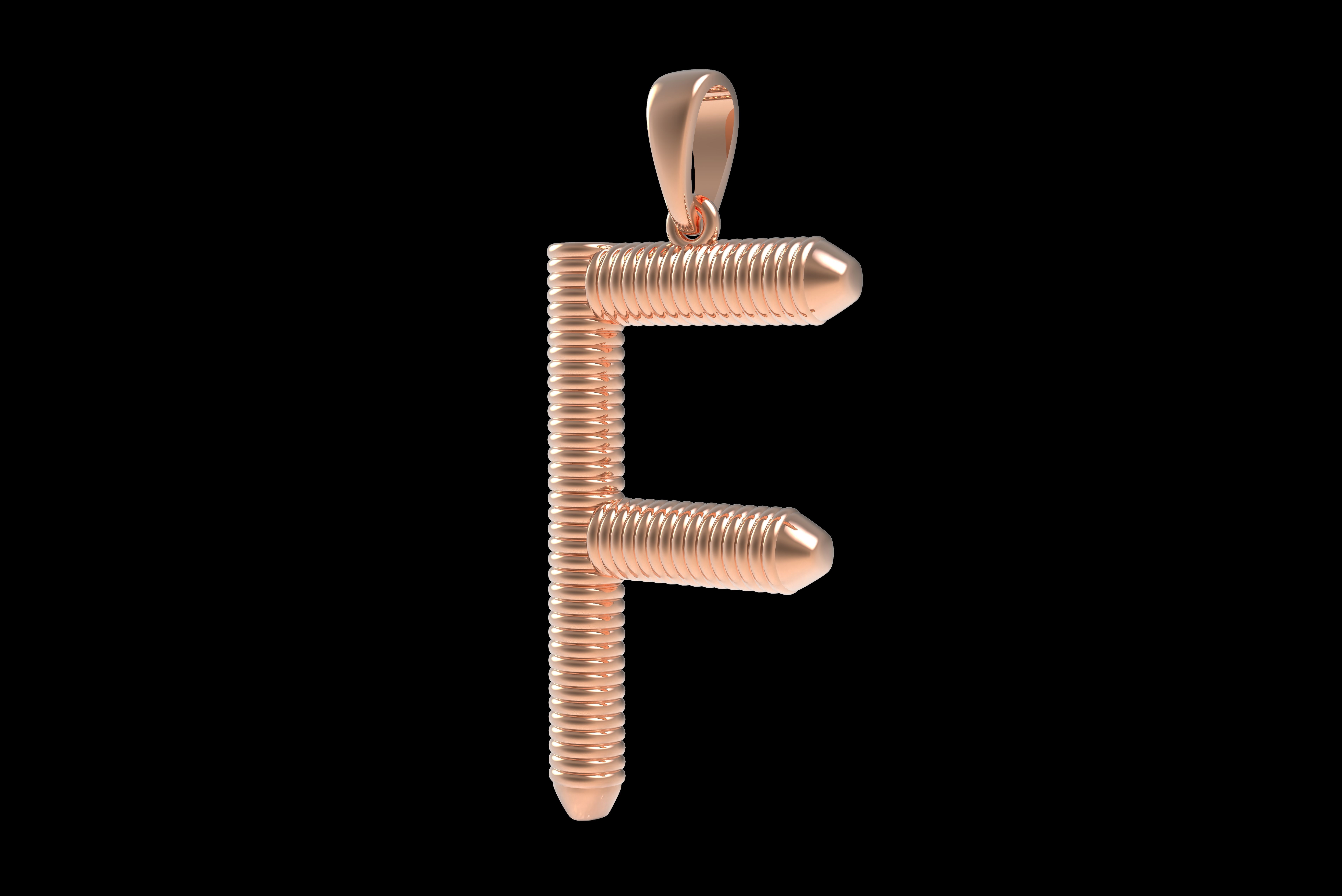 Spiral Initial Letter F Pendant 3D print model_32