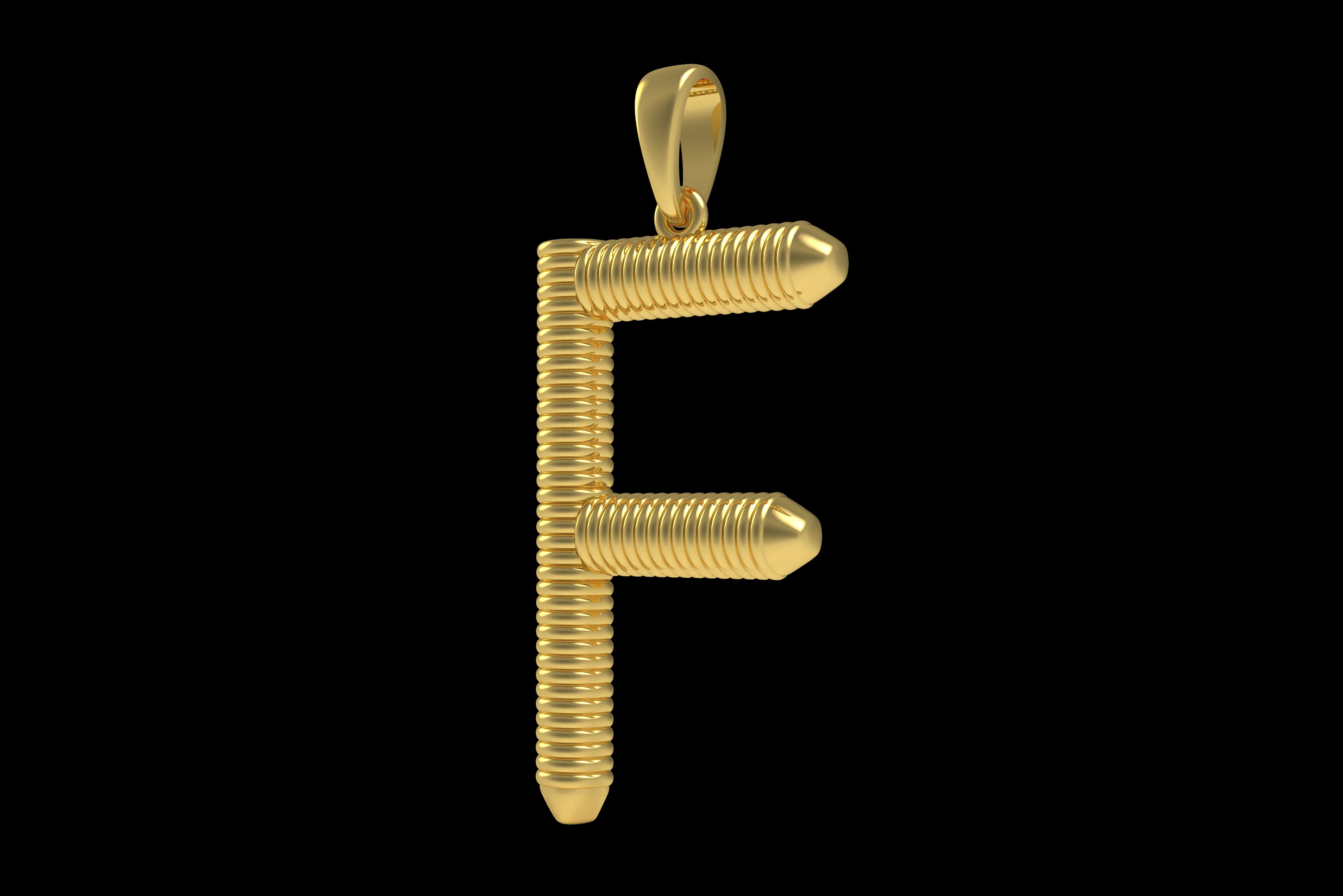 Spiral Initial Letter F Pendant 3D print model_24