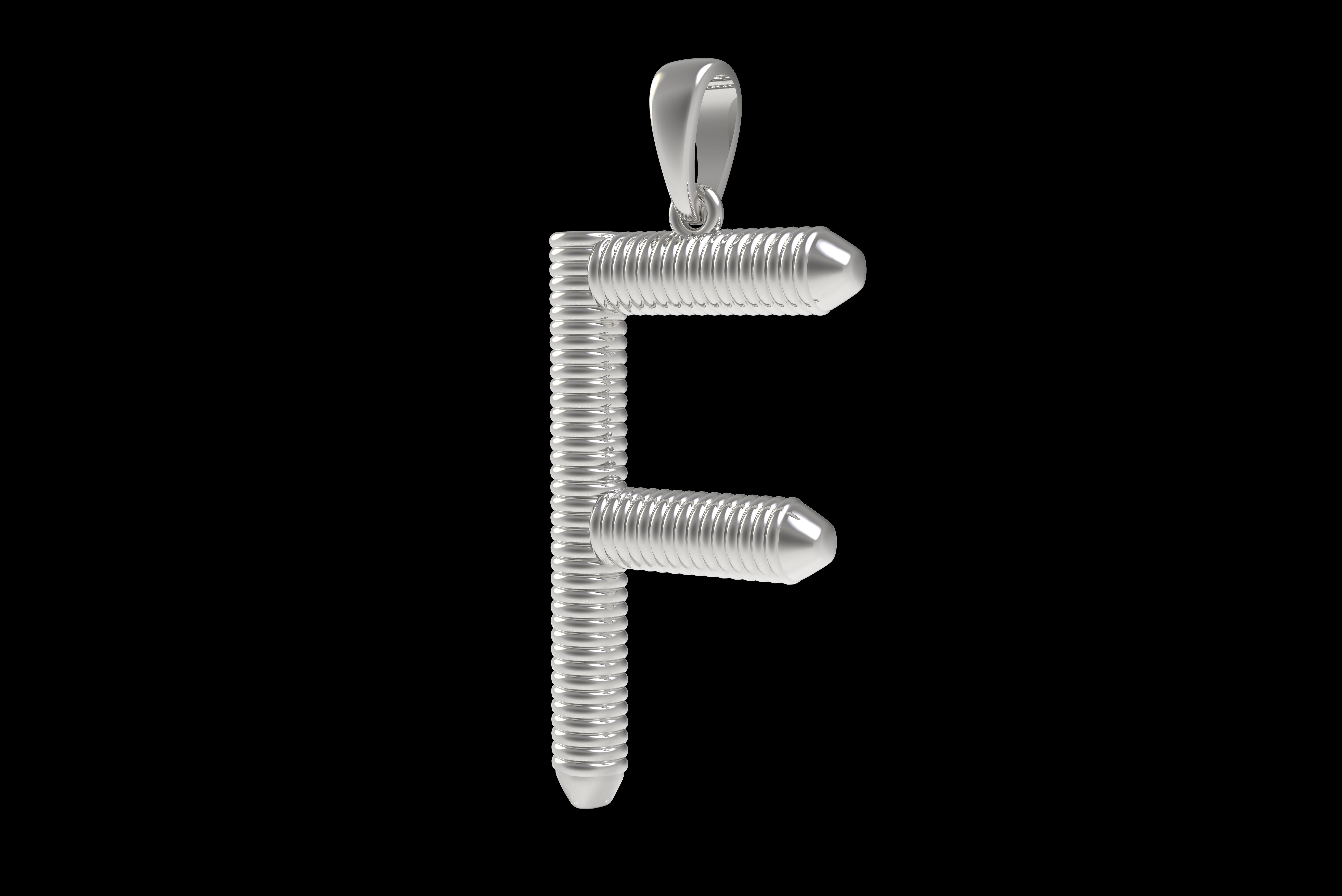 Spiral Initial Letter F Pendant 3D print model_28