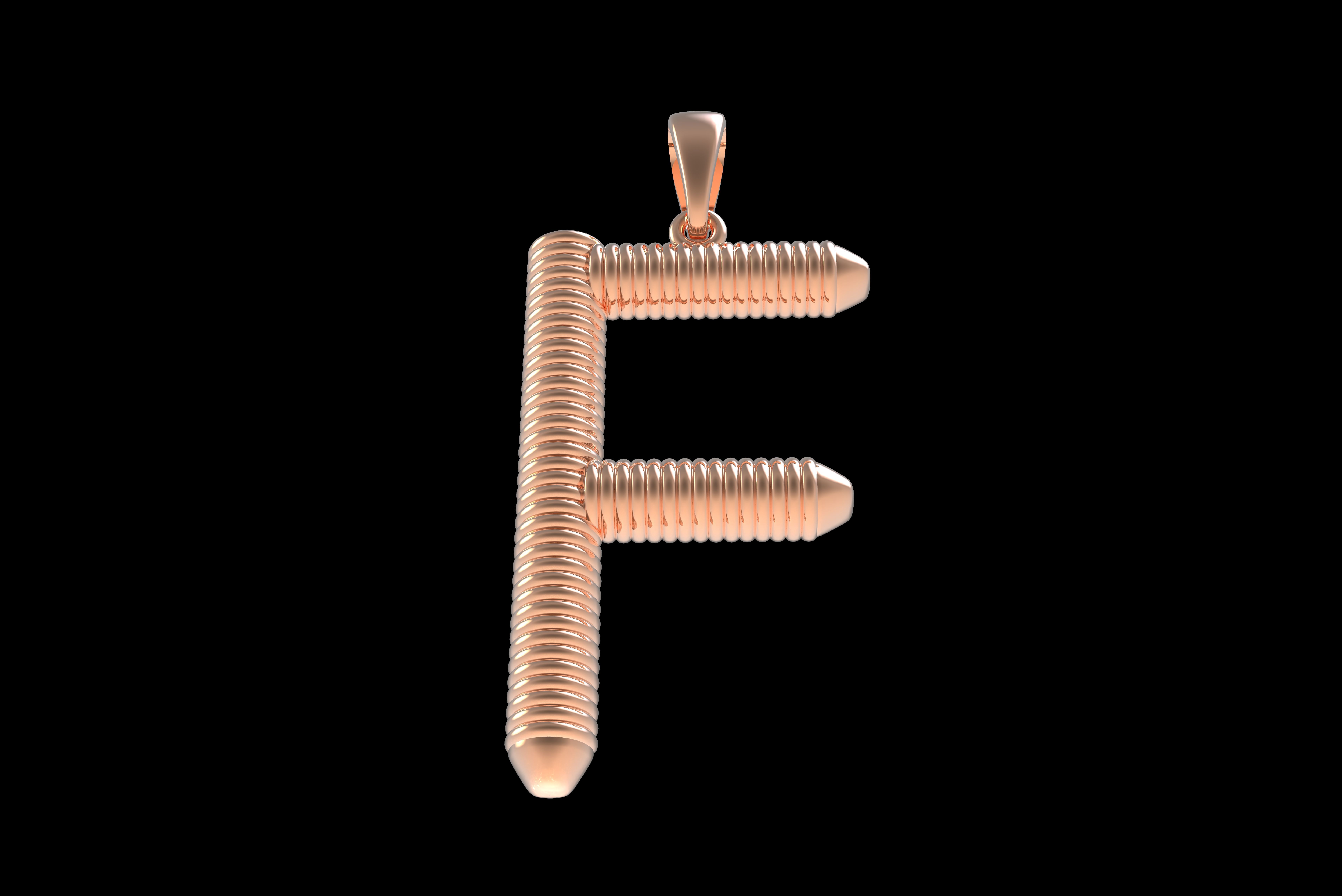 Spiral Initial Letter F Pendant 3D print model_31