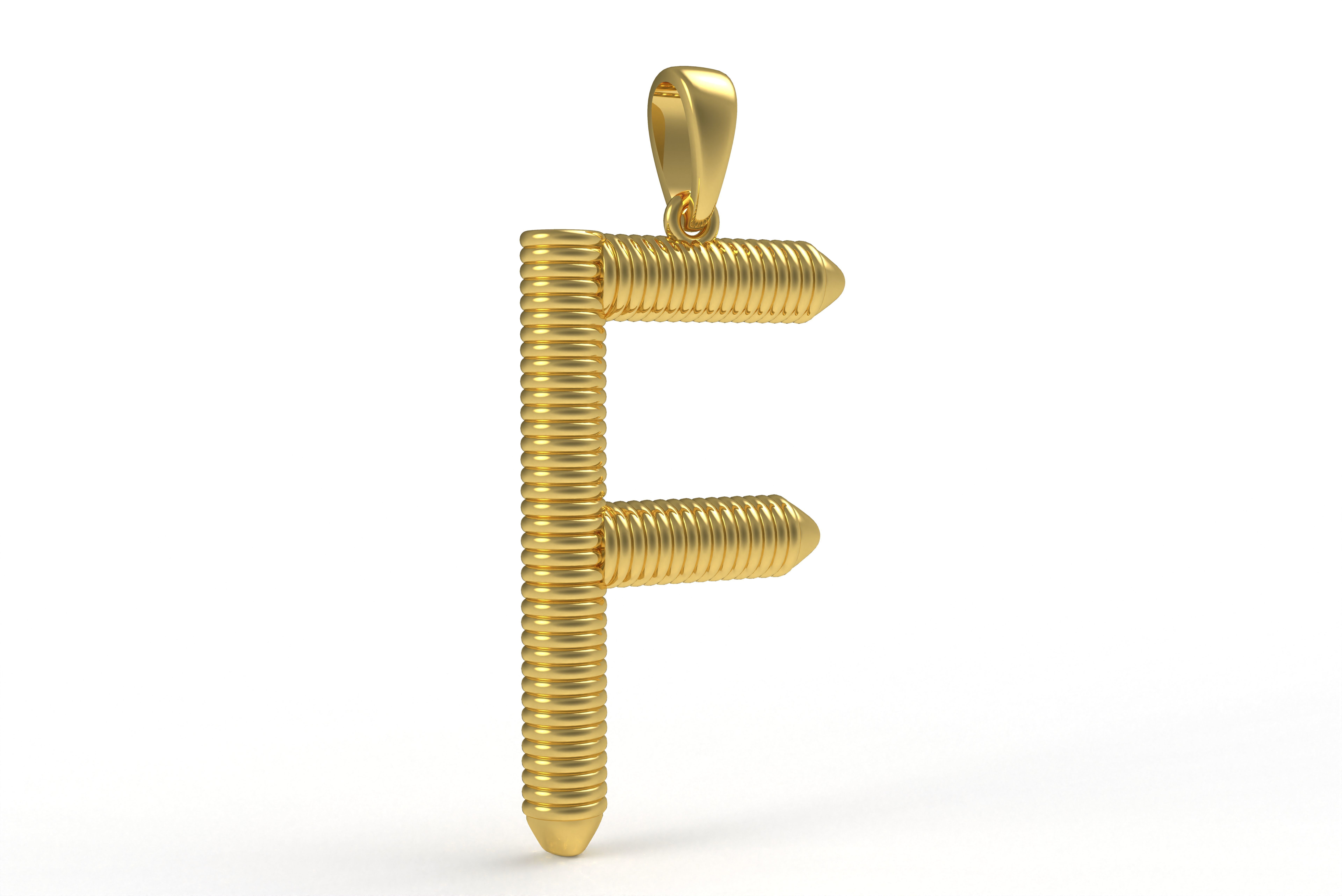 Spiral Initial Letter F Pendant 3D print model_5
