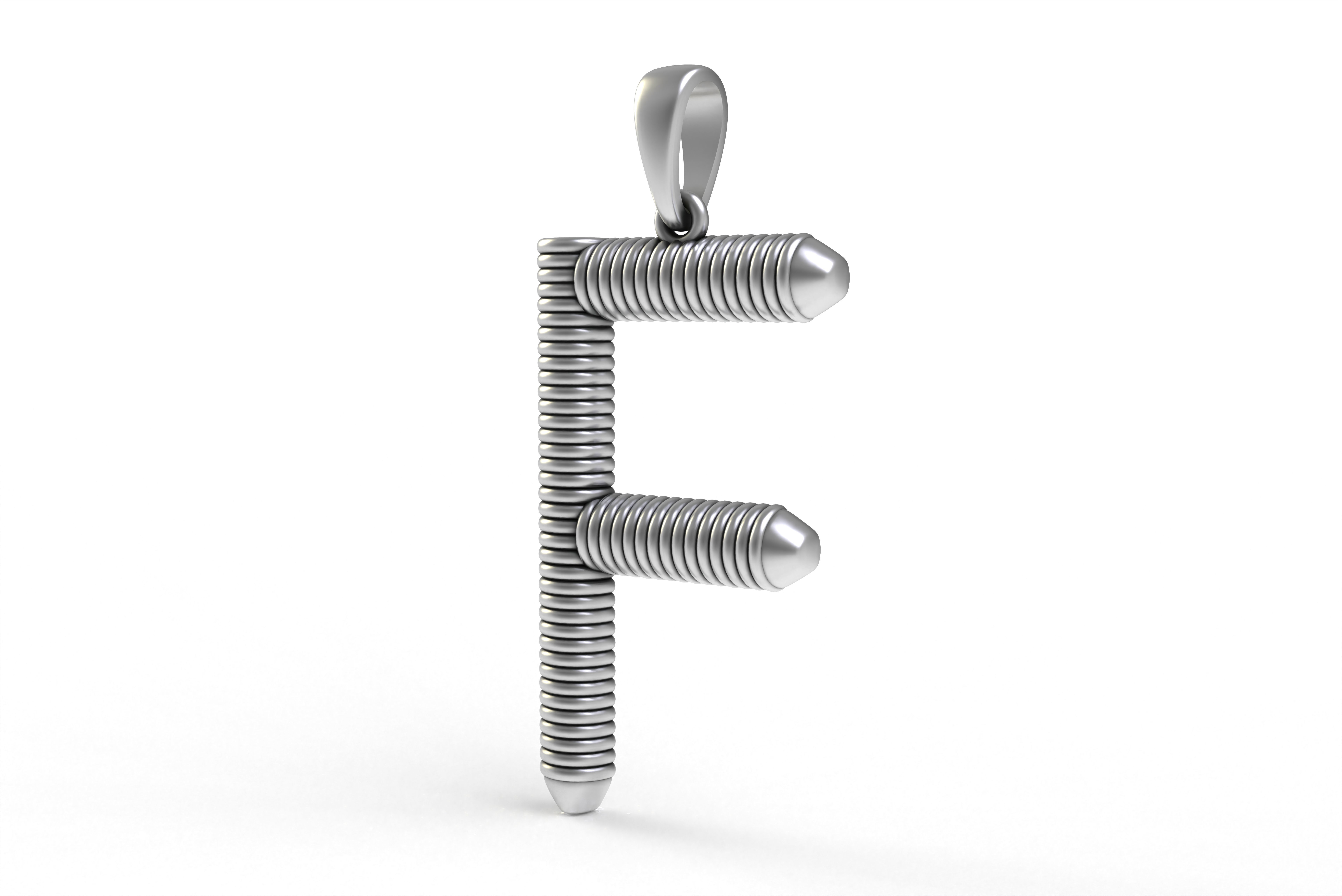 Spiral Initial Letter F Pendant 3D print model_20