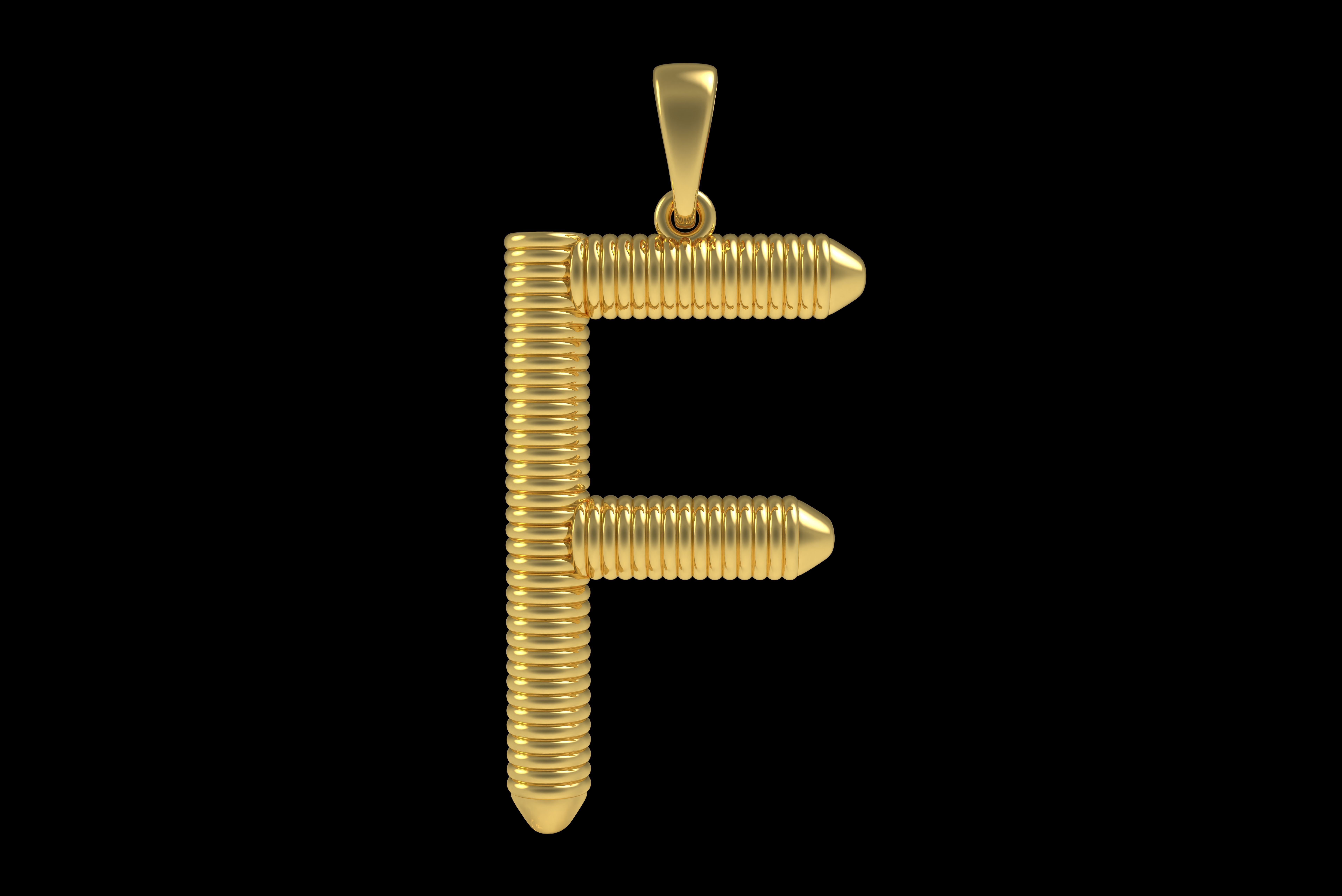 Spiral Initial Letter F Pendant 3D print model_22