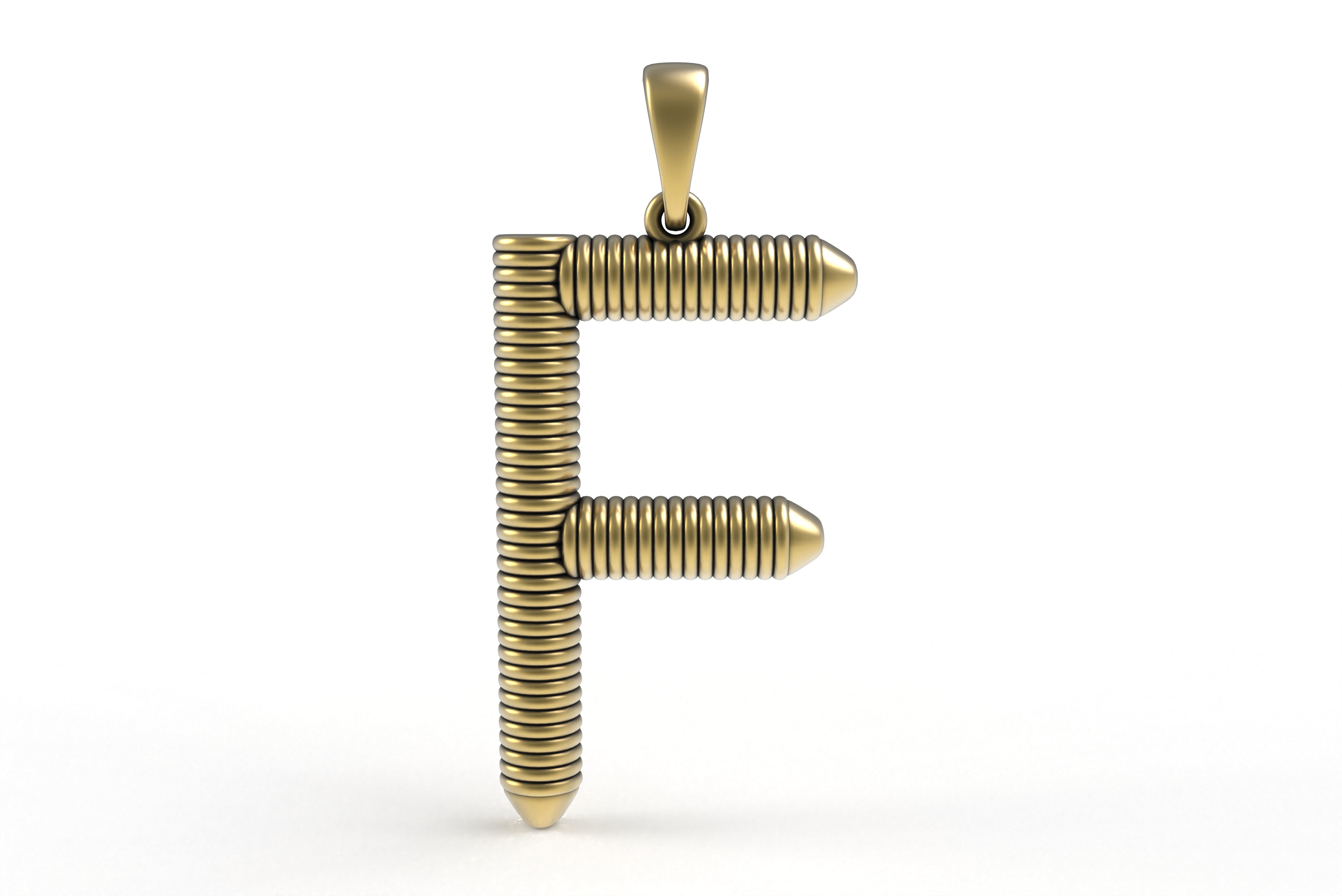 Spiral Initial Letter F Pendant 3D print model_14