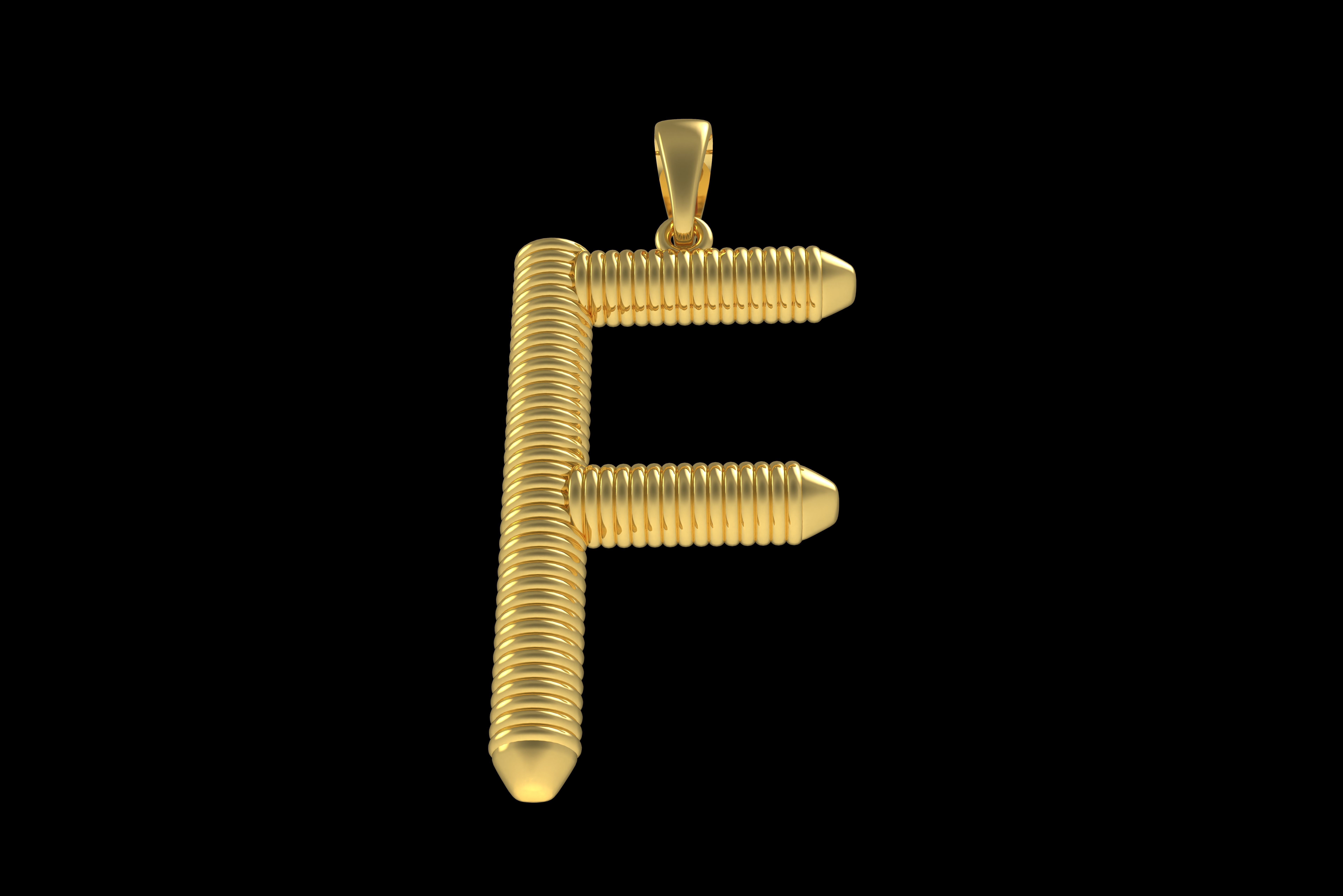 Spiral Initial Letter F Pendant 3D print model_23