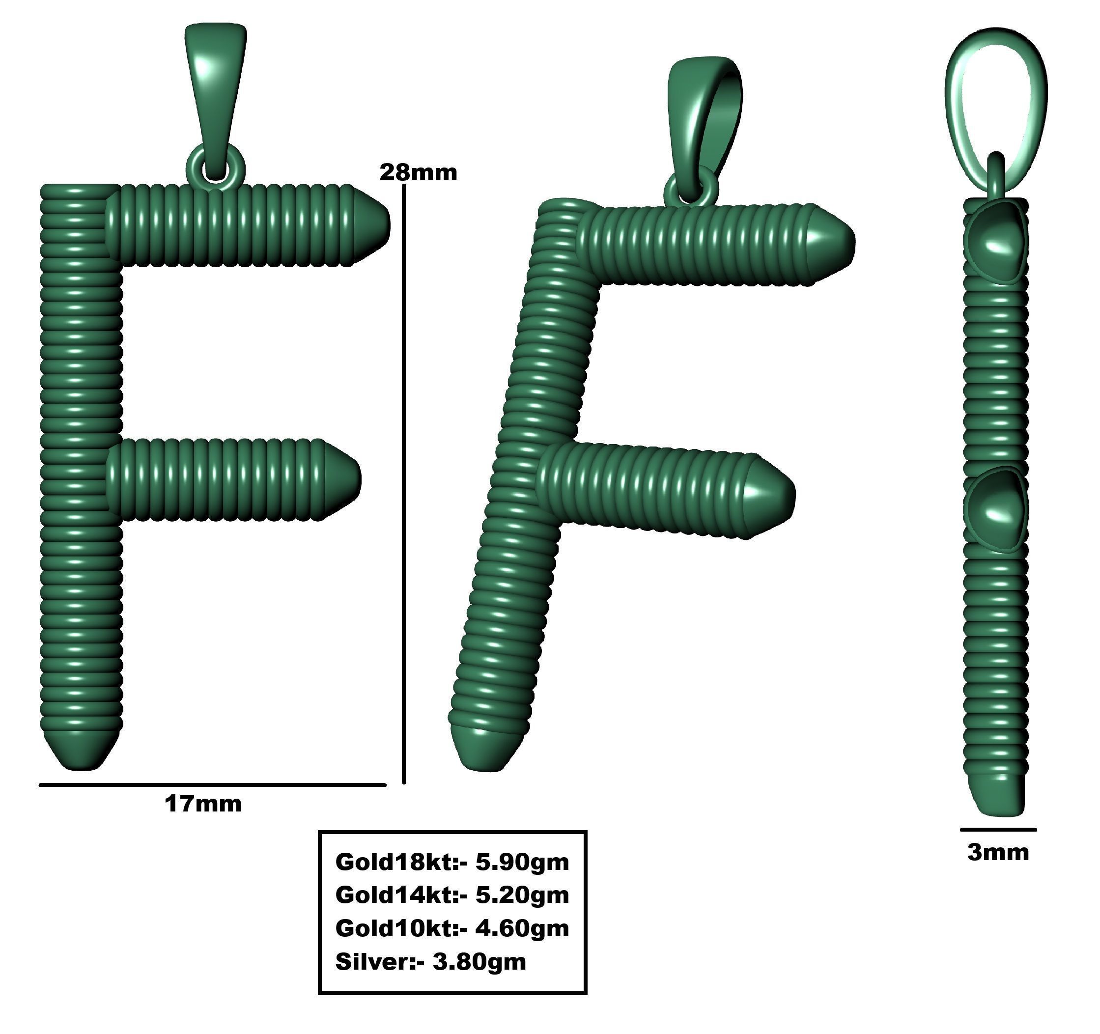 Spiral Initial Letter F Pendant 3D print model_34