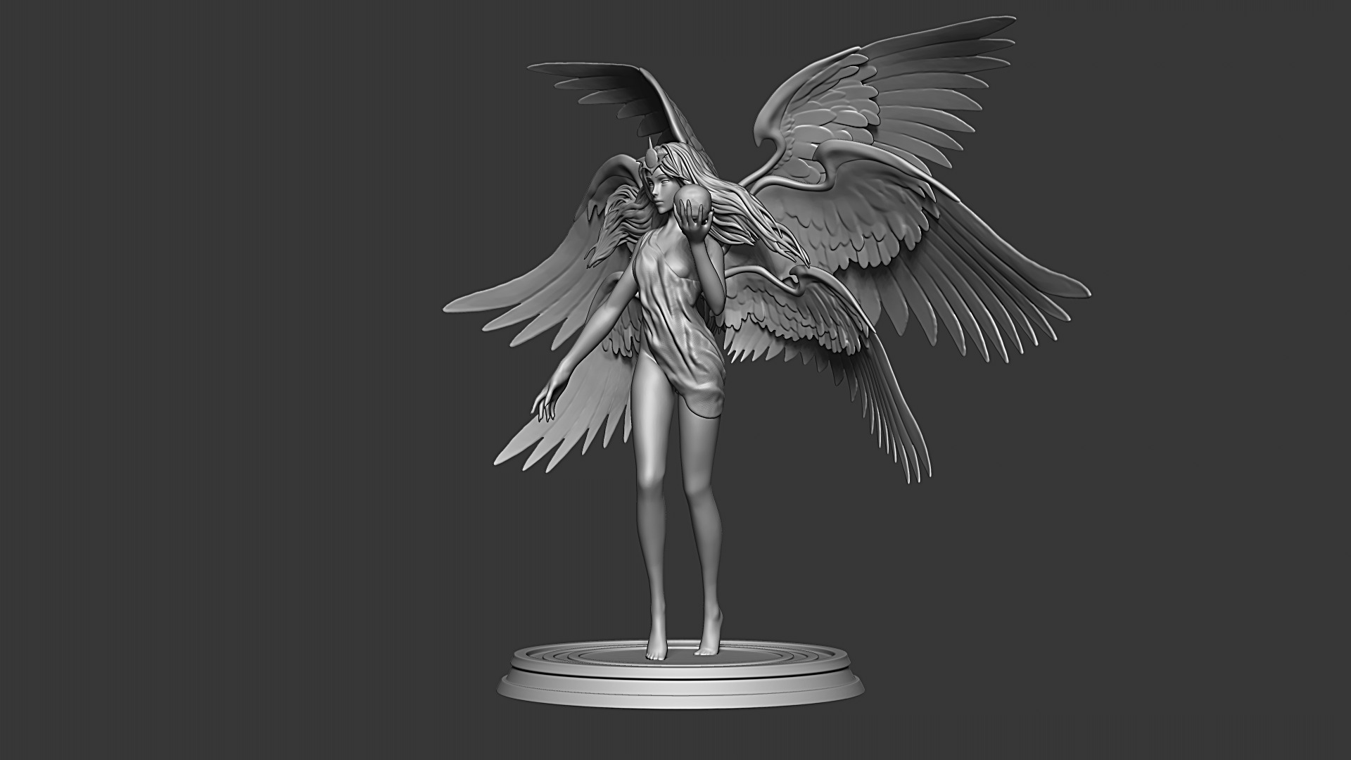 Graceful Angel Statue with Wings High-Detail 3D print model_8