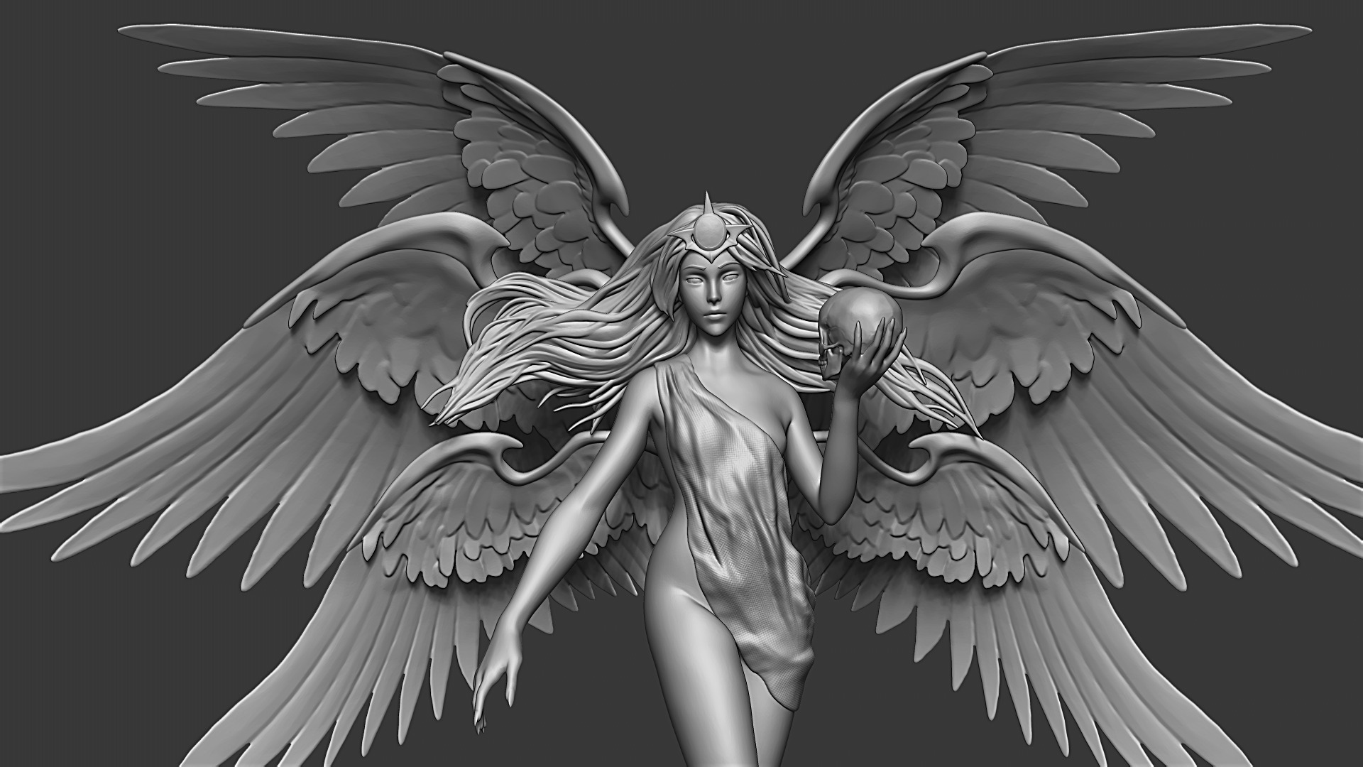 Graceful Angel Statue with Wings High-Detail 3D print model_2