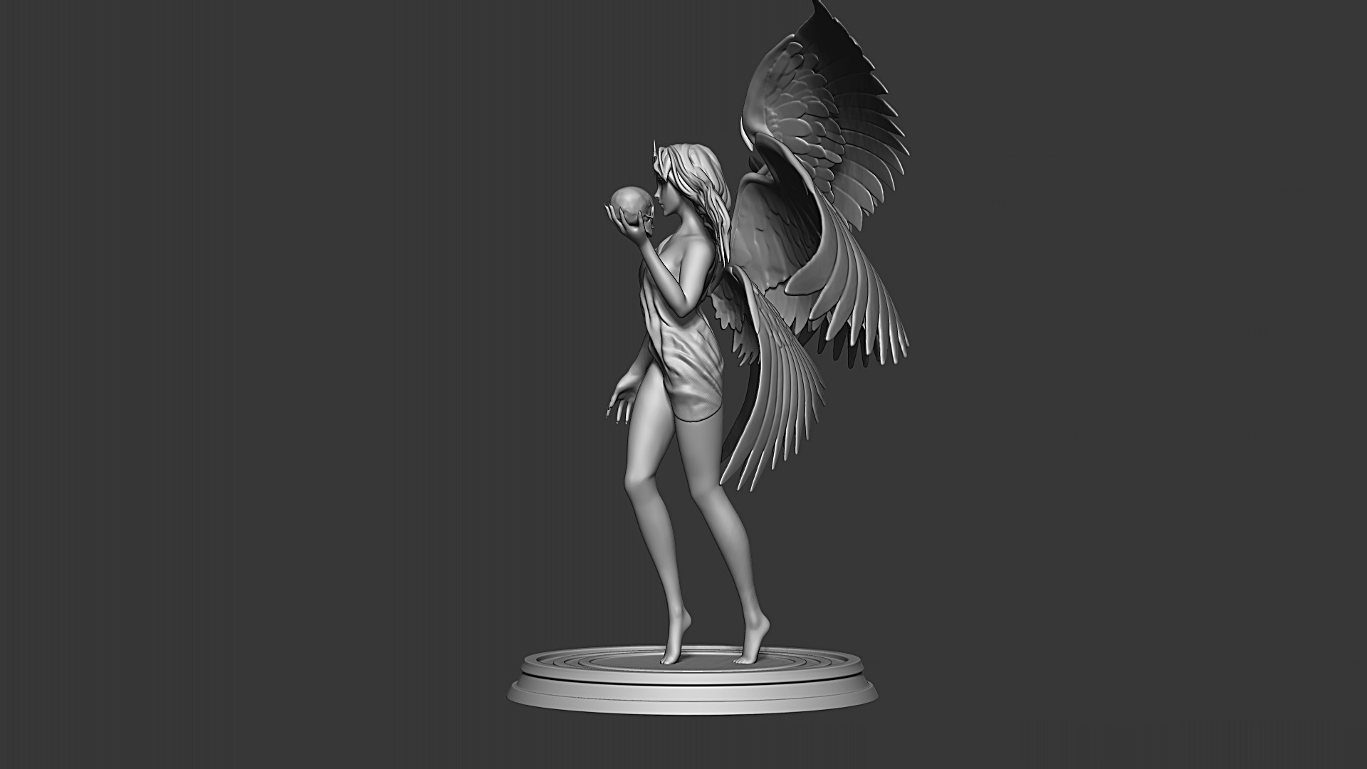 Graceful Angel Statue with Wings High-Detail 3D print model_7