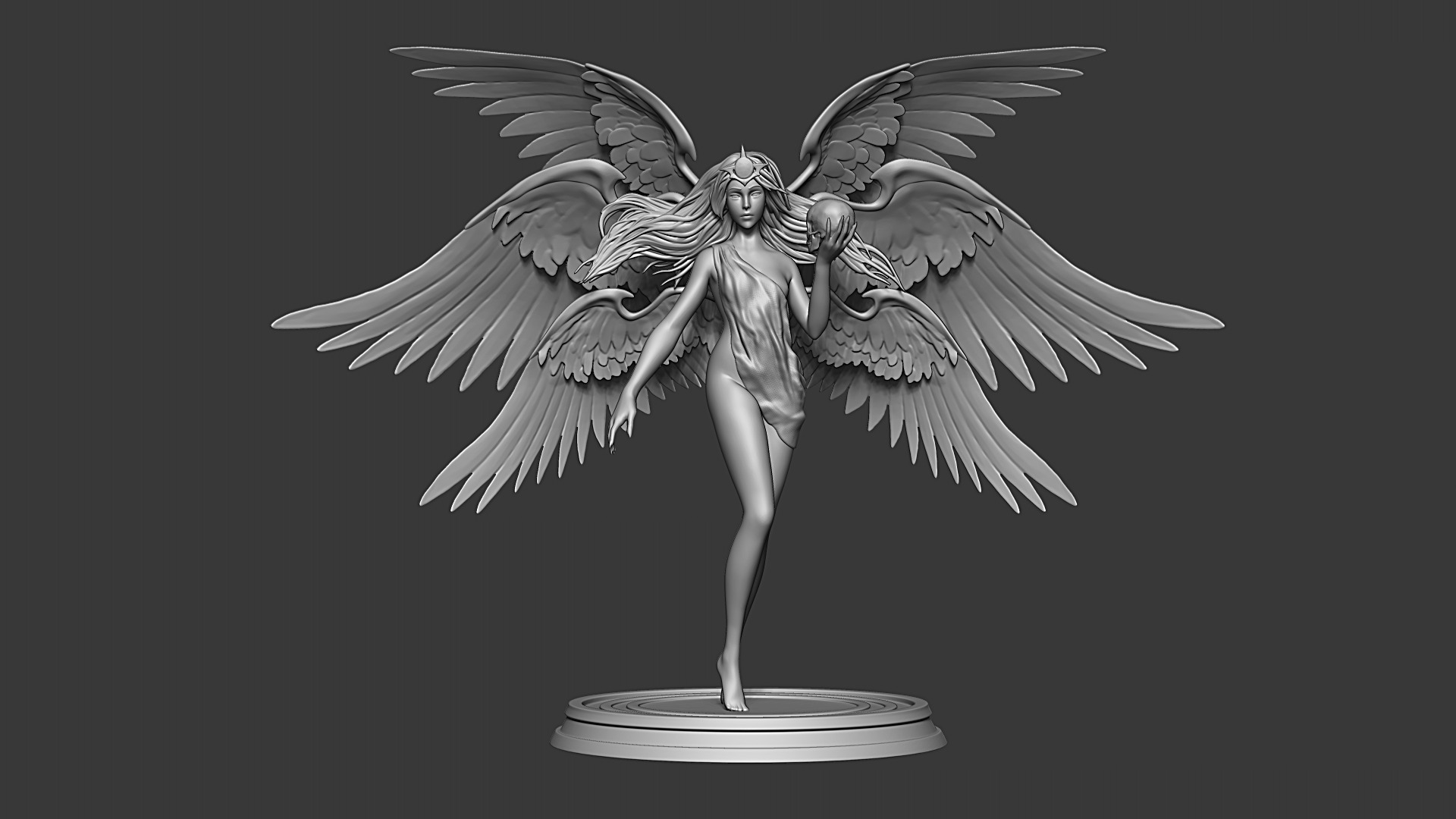 Graceful Angel Statue with Wings High-Detail 3D print model_5