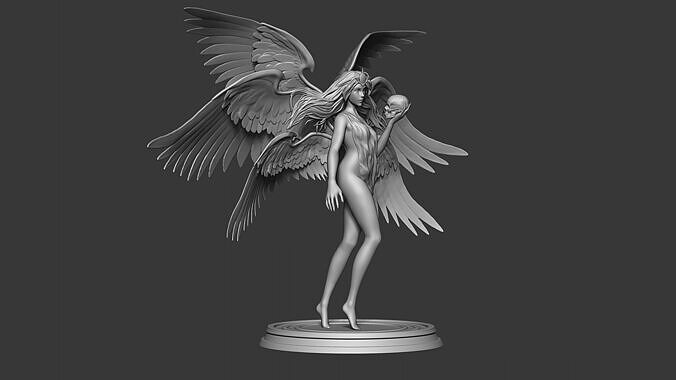 Graceful Angel Statue with Wings High-Detail 3D print model