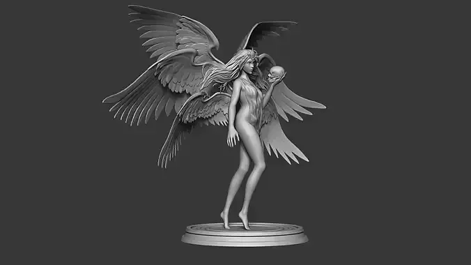 Graceful Angel Statue with Wings High-Detail