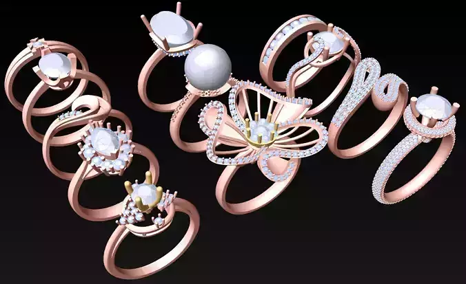 12 Womens Ring - Collection 3d Ring Jewellery Models bulk- AW04