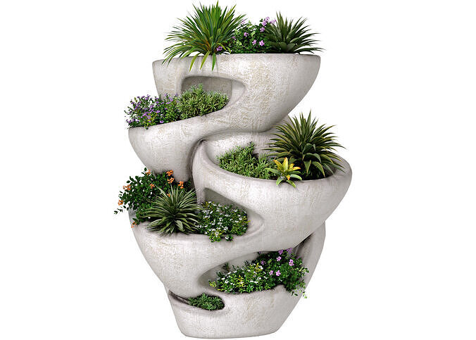 Sculptural garden planter vase urn plants flowers greening 3D model