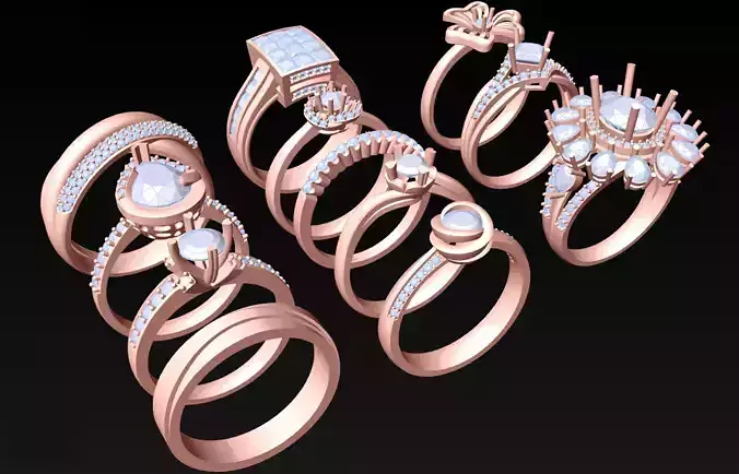 12  Womens Ring - Collection 3d Ring Jewellery Models bulk- AW05