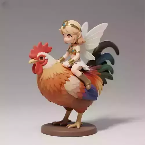 1127Fairy Rider COLORFUL  3D Printed Fairy on Rooster