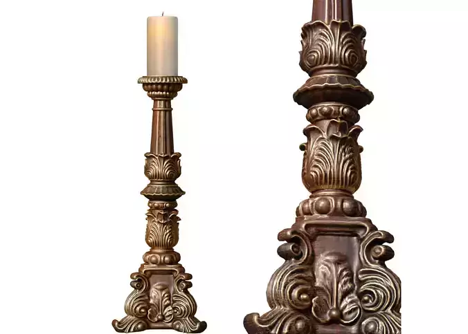 Wooden Aged gilding Rustic Nightstand Candlestick classic style