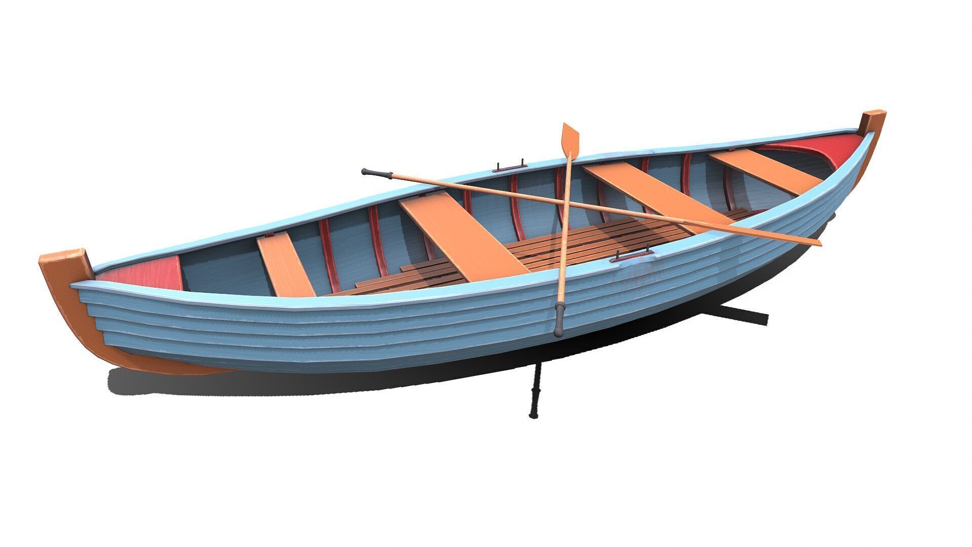 Stylized Wooden Row Boat Low-poly PBR Low-poly 3D model_2