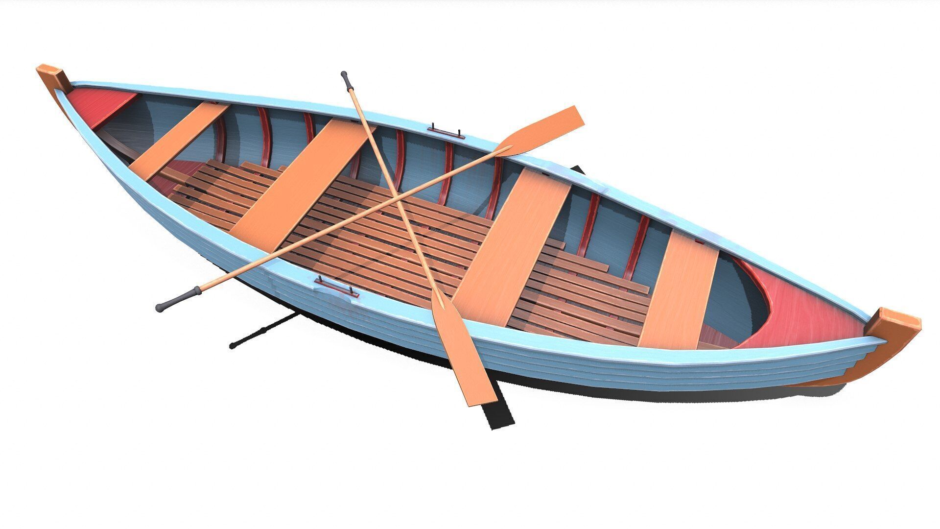 Stylized Wooden Row Boat Low-poly PBR Low-poly 3D model_4