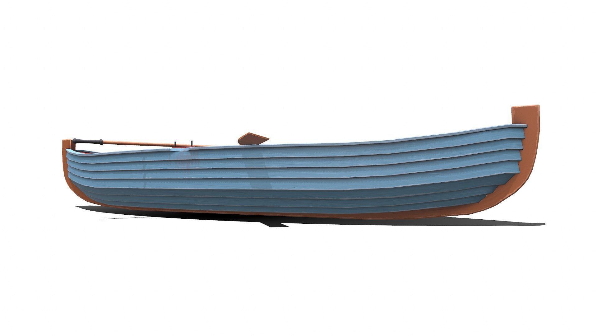 Stylized Wooden Row Boat Low-poly PBR Low-poly 3D model_5