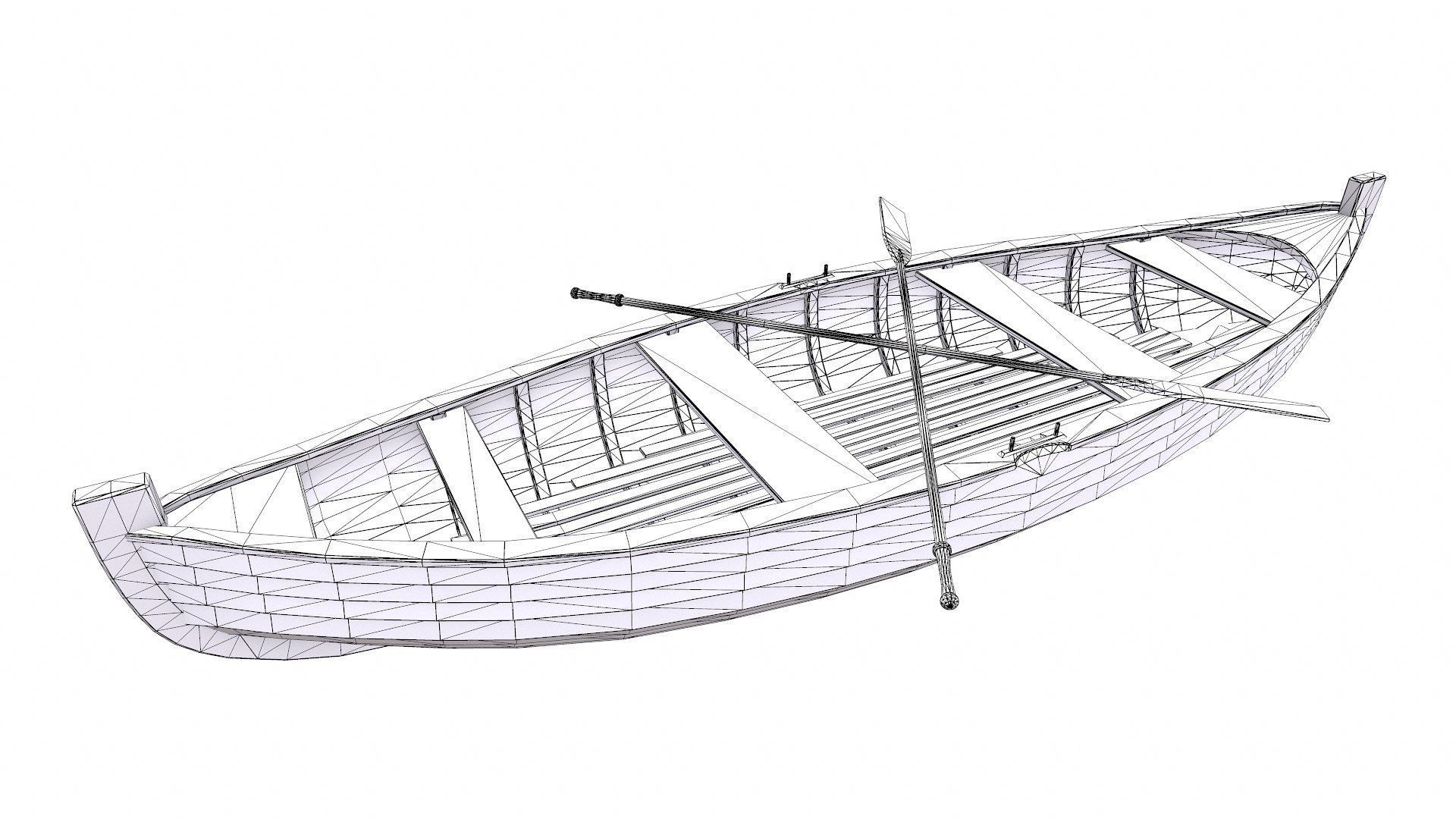 Stylized Wooden Row Boat Low-poly PBR Low-poly 3D model_17