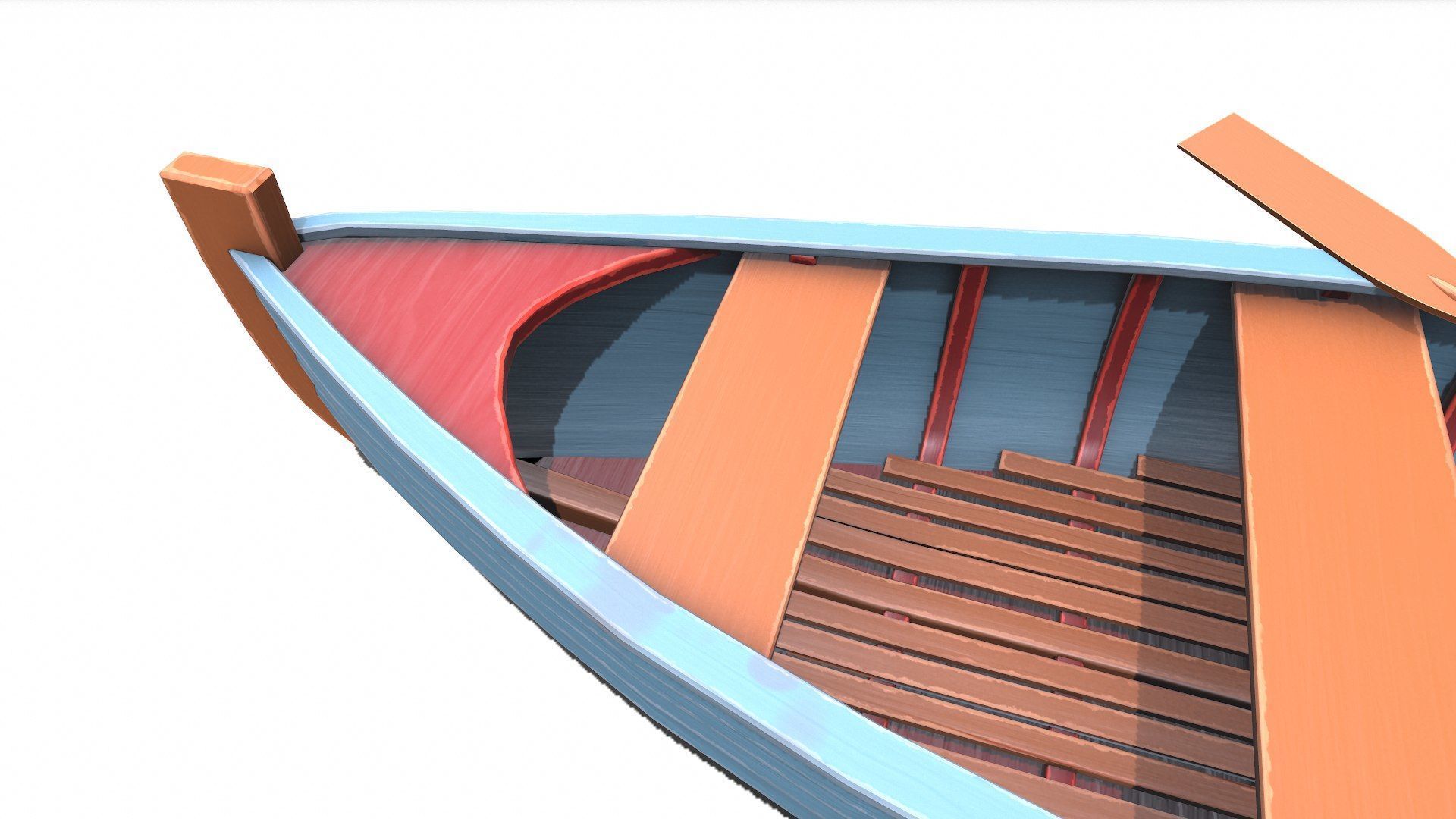 Stylized Wooden Row Boat Low-poly PBR Low-poly 3D model_15