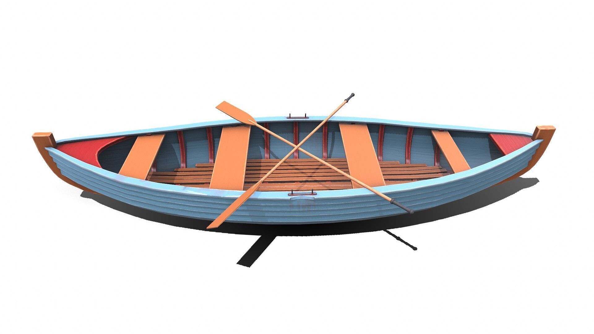 Stylized Wooden Row Boat Low-poly PBR Low-poly 3D model_8
