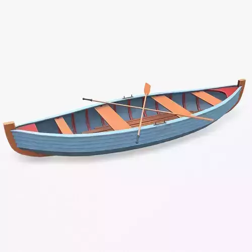 Stylized Wooden Row Boat Low-poly PBR