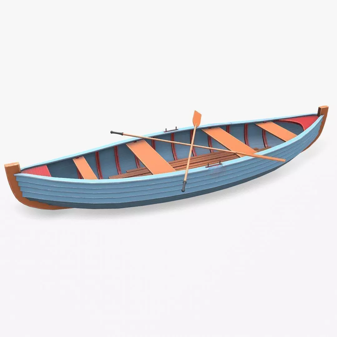Stylized Wooden Row Boat Low-poly PBR Low-poly 3D model_0