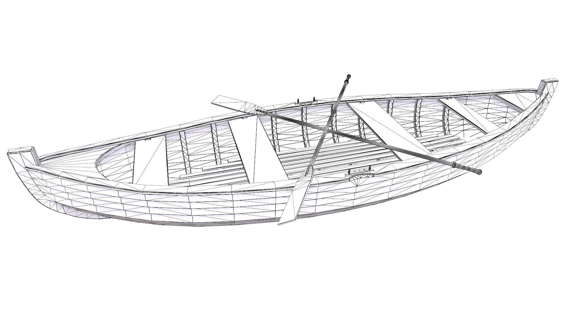 Stylized Wooden Row Boat Low-poly PBR Low-poly 3D model_16