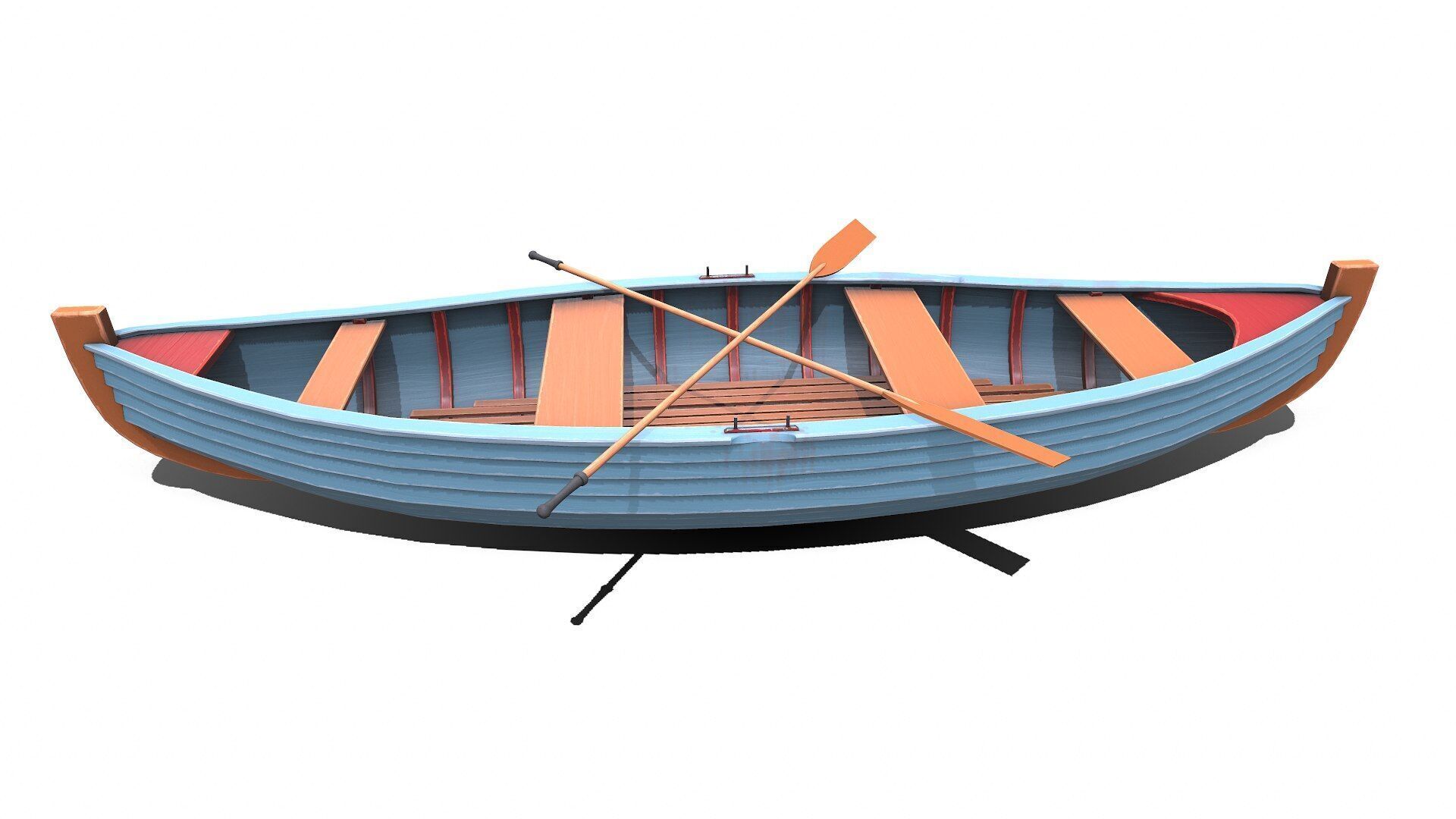 Stylized Wooden Row Boat Low-poly PBR Low-poly 3D model_3